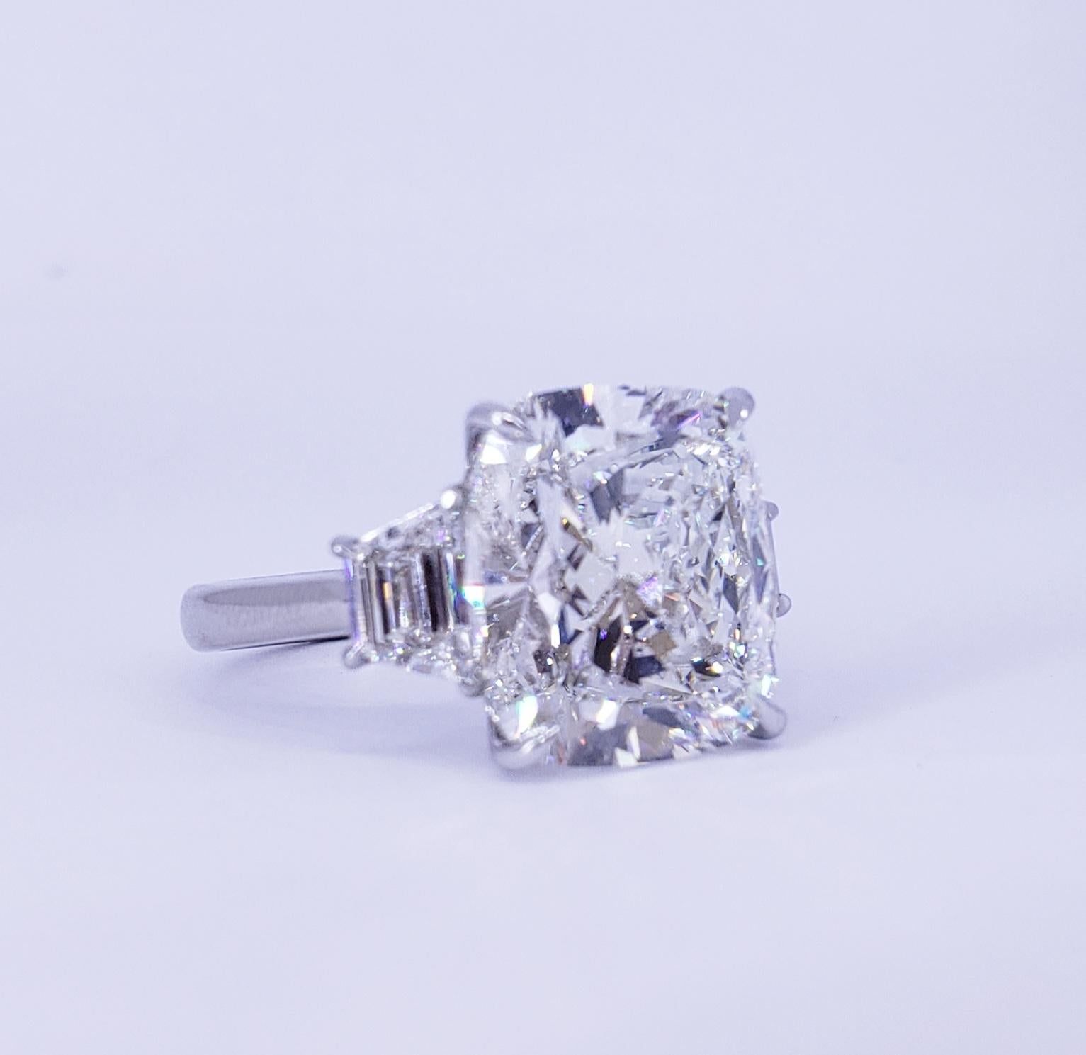 Modern David Rosenberg 10.12 Carat Cushion Cut GIA Three Stone Diamond Engagement Ring