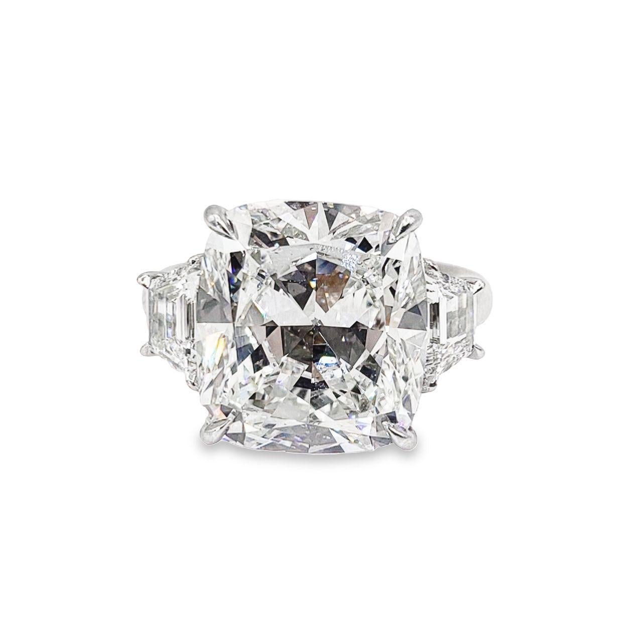 David Rosenberg 10.12 Carat Cushion Cut GIA Three Stone Diamond Engagement Ring For Sale 3