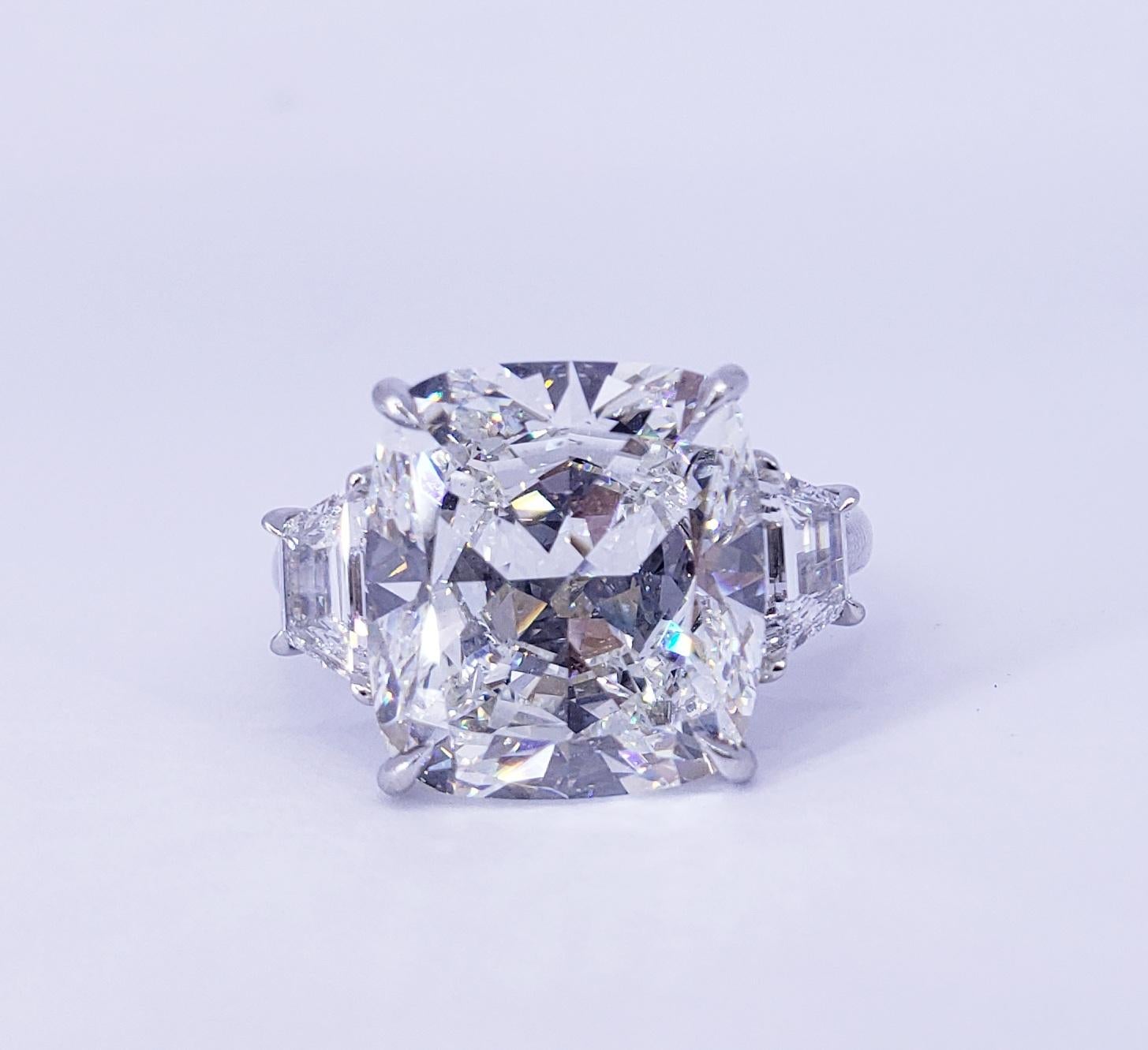 David Rosenberg 10.12 Carat Cushion Cut GIA Three Stone Diamond Engagement Ring 4
