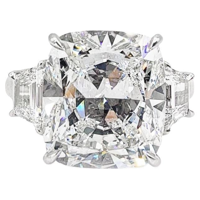 David Rosenberg 10.12 Carat Cushion Cut GIA Three Stone Diamond Engagement Ring For Sale