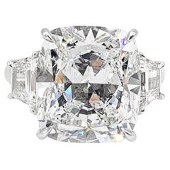 David Rosenberg 10.12 Carat Cushion Cut GIA Three Stone Diamond Engagement Ring