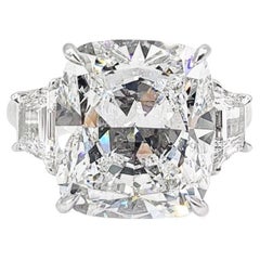 Antique David Rosenberg 10.12 Carat Cushion Cut GIA Three Stone Diamond Engagement Ring