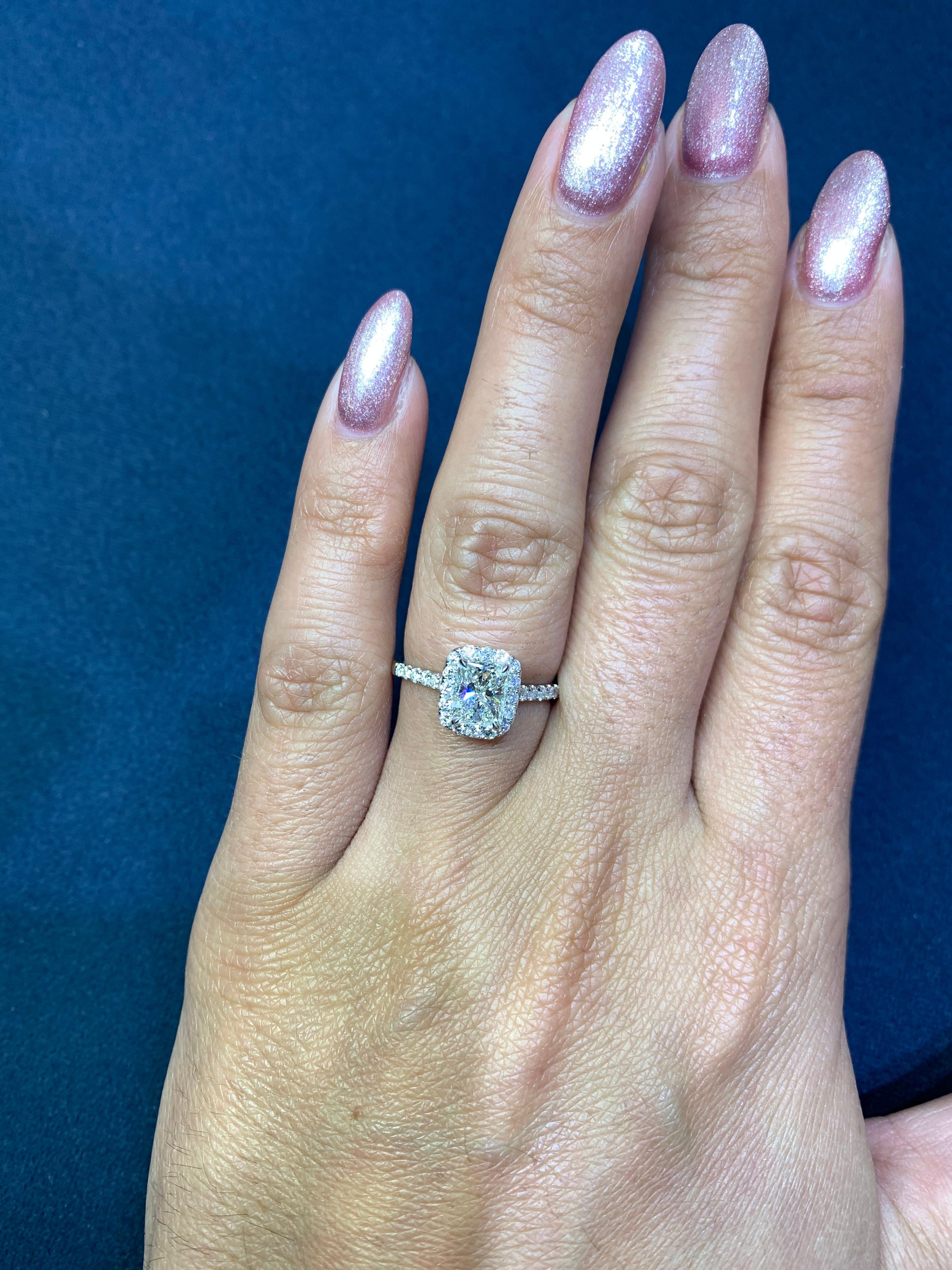 Women's David Rosenberg 1.01 Carat Radiant H/SI1 / GIA Halo Diamond Engagement Ring