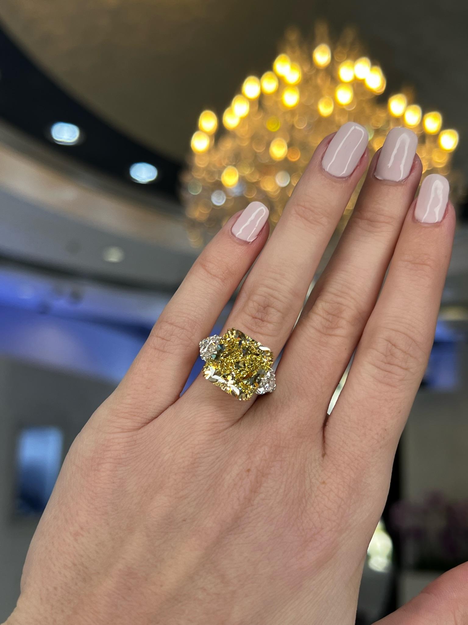 David Rosenberg 10.23 Radiant Fancy Yellow VVS1 GIA Diamond Engagement Ring For Sale 5