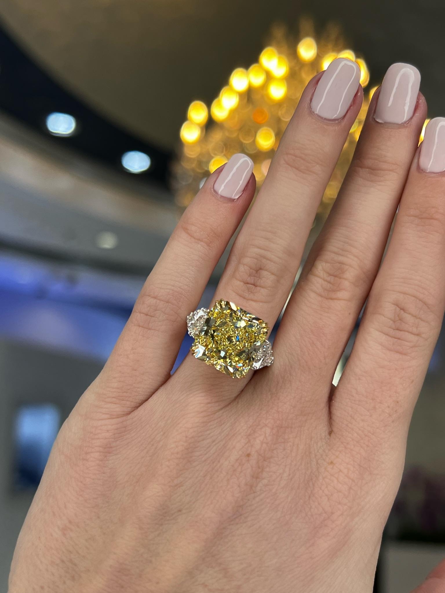David Rosenberg 10.23 Radiant Fancy Yellow VVS1 GIA Diamond Engagement Ring For Sale 3