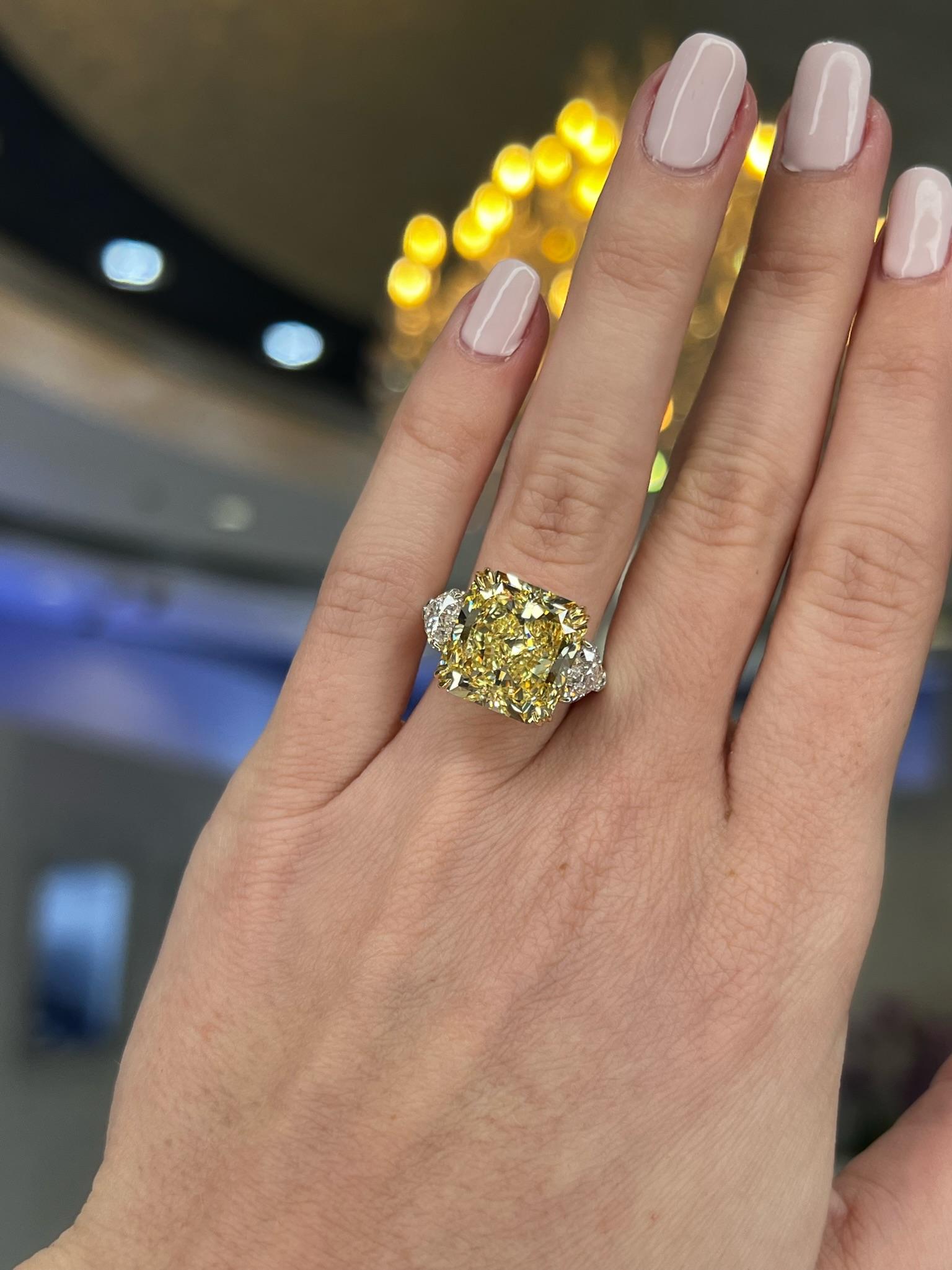 David Rosenberg 10.23 Radiant Fancy Yellow VVS1 GIA Diamond Engagement Ring For Sale 7