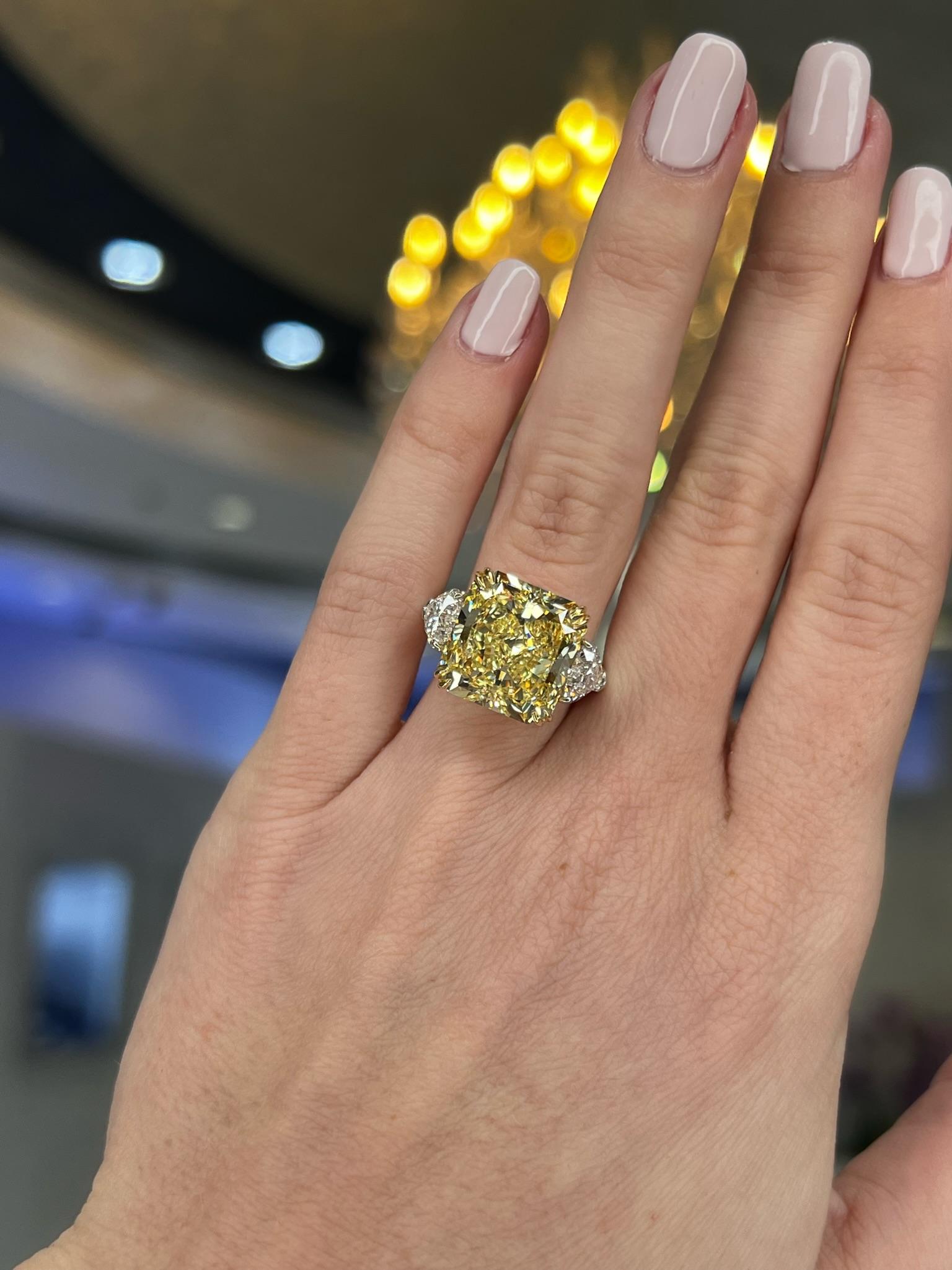 David Rosenberg 10.23 Radiant Fancy Yellow VVS1 GIA Diamond Engagement Ring For Sale 4