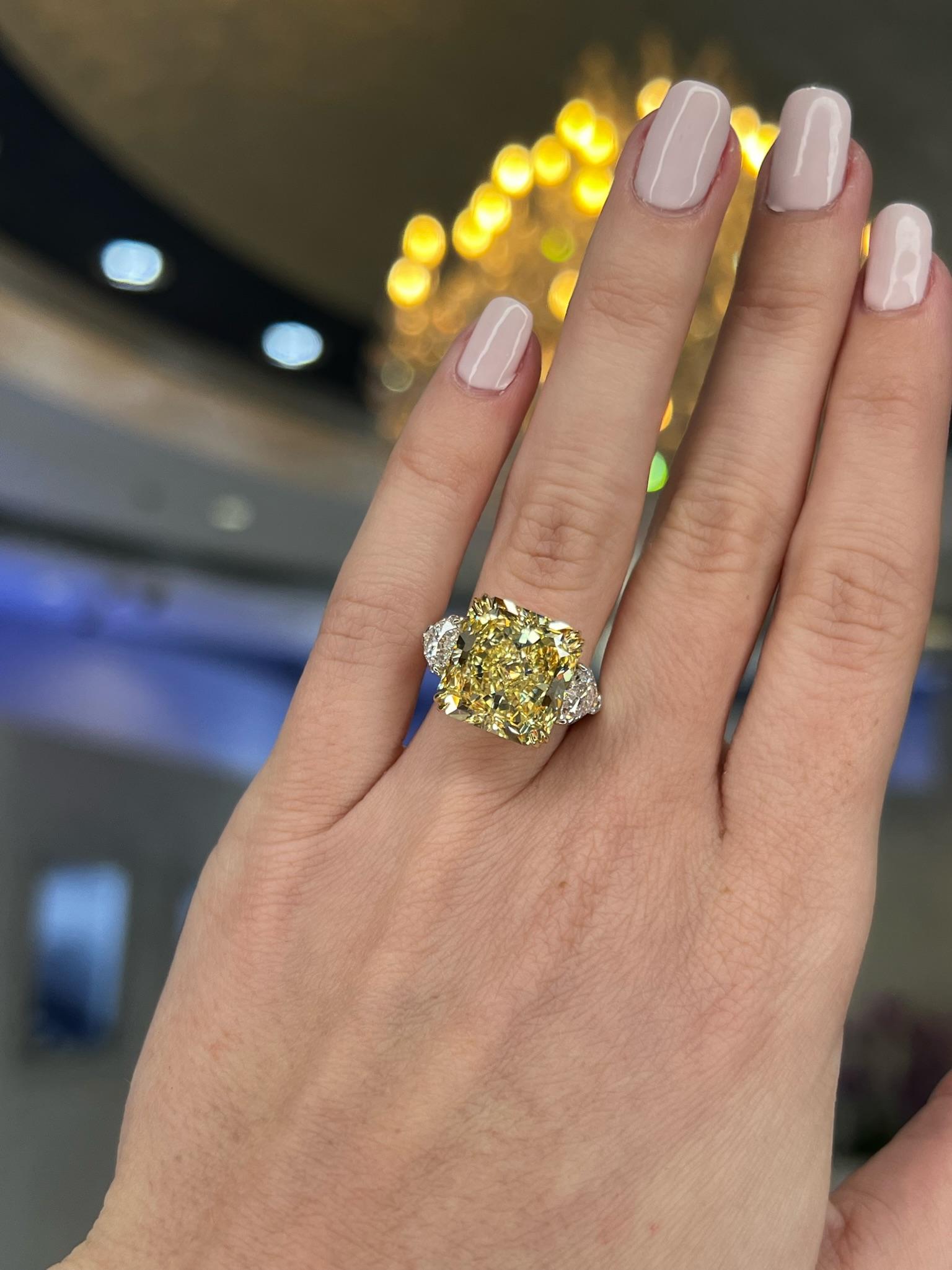 David Rosenberg 10.23 Radiant Fancy Yellow VVS1 GIA Diamond Engagement Ring For Sale 8