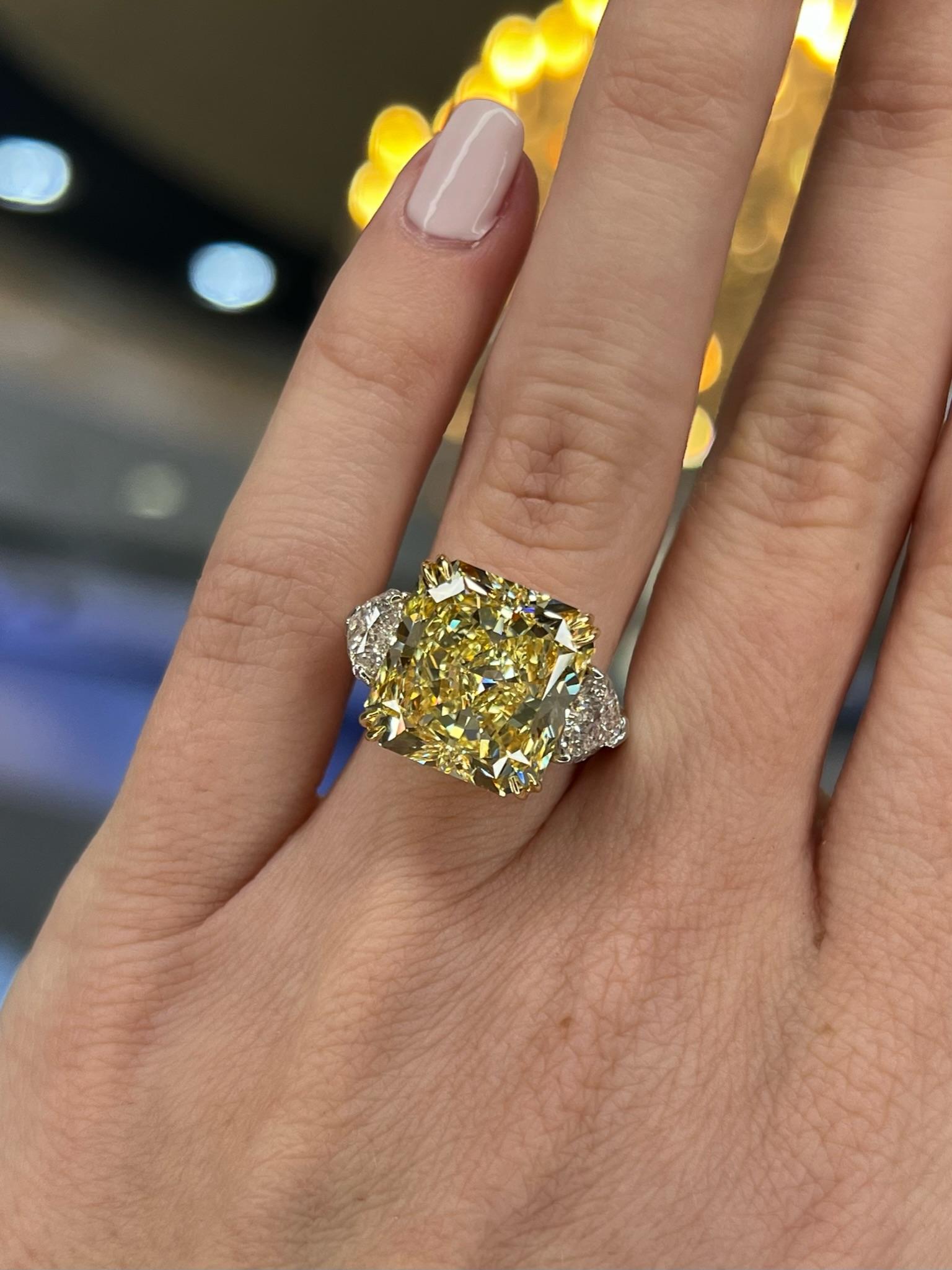 David Rosenberg 10.23 Radiant Fancy Yellow VVS1 GIA Diamond Engagement Ring For Sale 9
