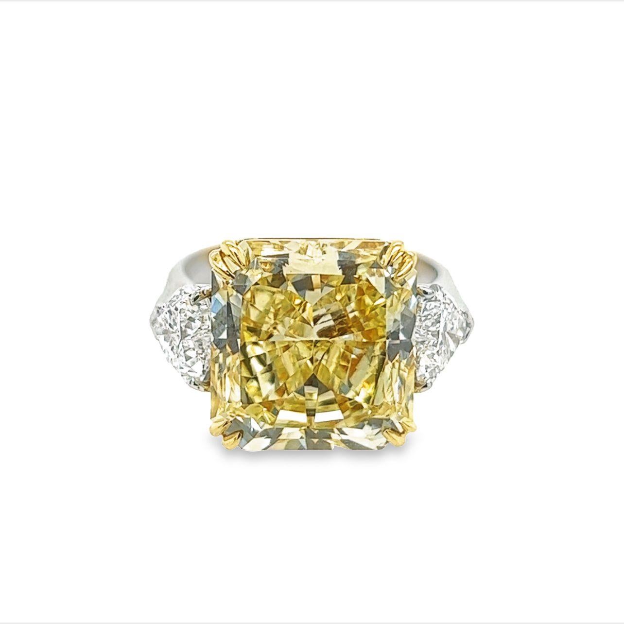 David Rosenberg 10.23 Radiant Fancy Yellow VVS1 GIA Diamond Engagement Ring For Sale 2