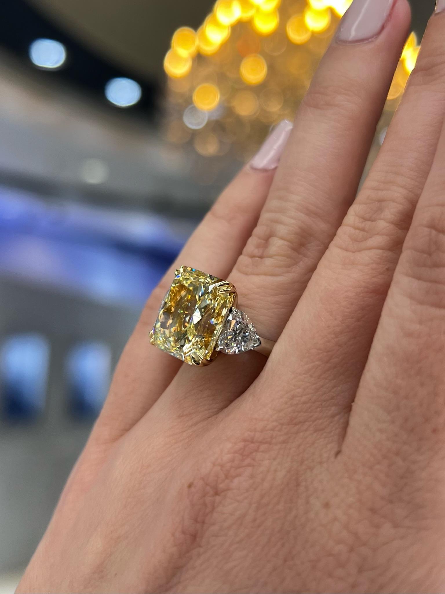 David Rosenberg 10.23 Radiant Fancy Yellow VVS1 GIA Diamond Engagement Ring For Sale 4
