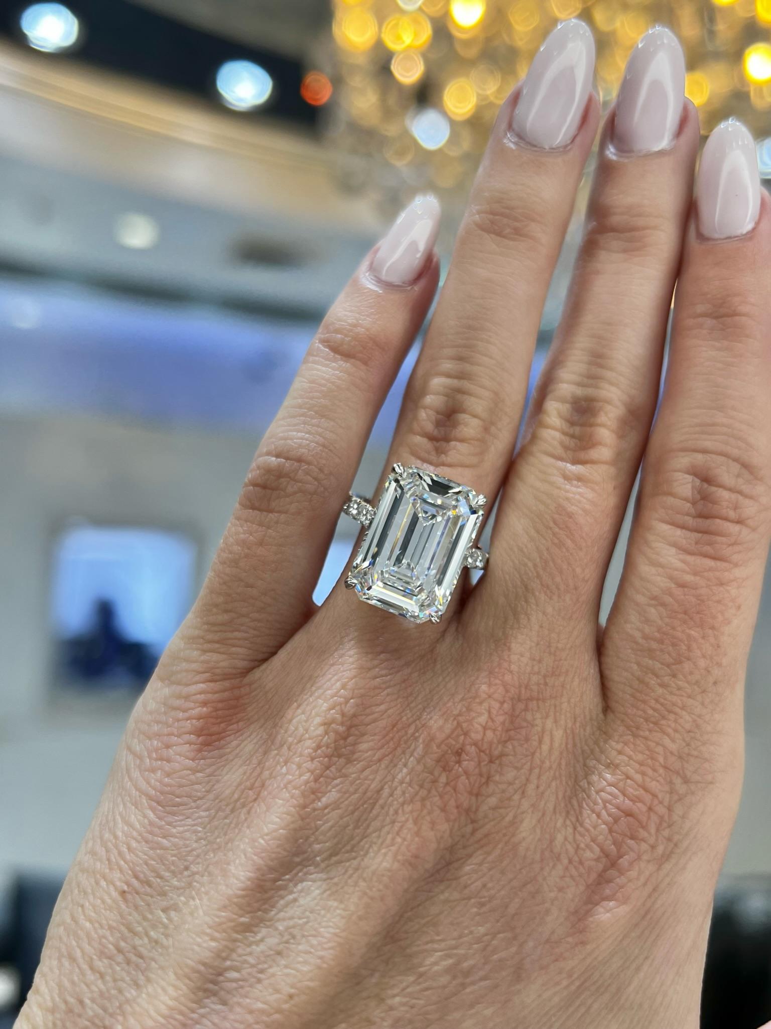 David Rosenberg 10.41 Carat Emerald Cut F VVS2 GIA Diamond Engagement Ring For Sale 2