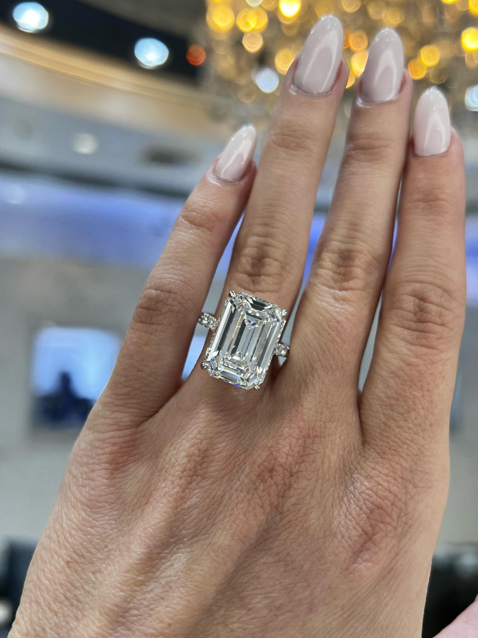 David Rosenberg 10.41 Carat Emerald Cut F VVS2 GIA Diamond Engagement Ring For Sale 4