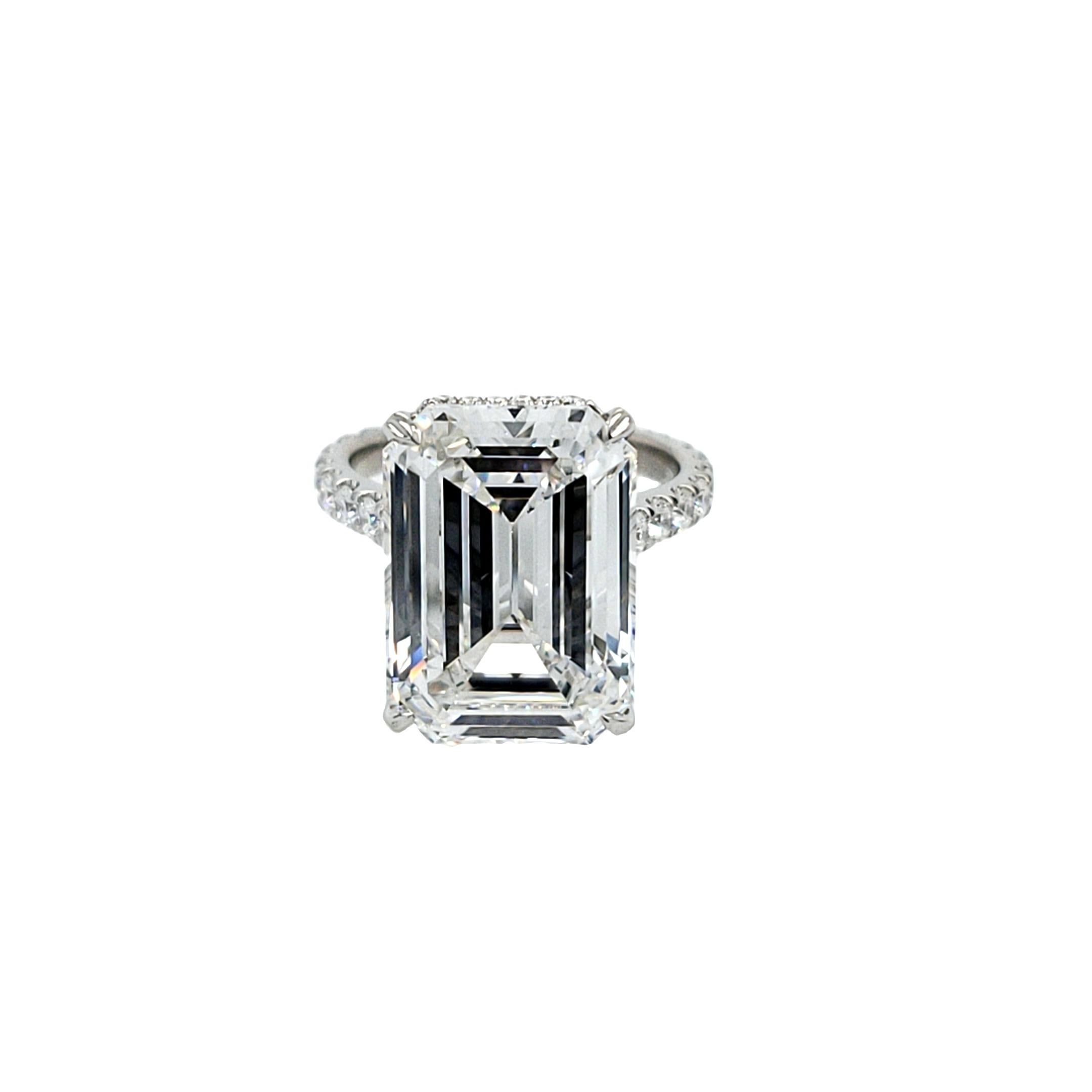 David Rosenberg 10.41 Carat Emerald Cut F VVS2 GIA Diamond Engagement Ring For Sale 1