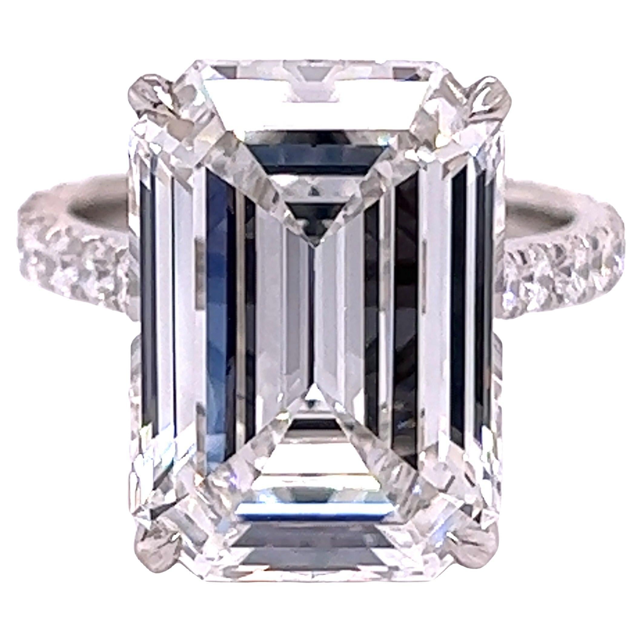 David Rosenberg 10.41 Carat Emerald Cut F VVS2 GIA Diamond Engagement Ring