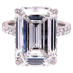 Used David Rosenberg 10.41 Carat Emerald Cut F VVS2 GIA Diamond Engagement Ring