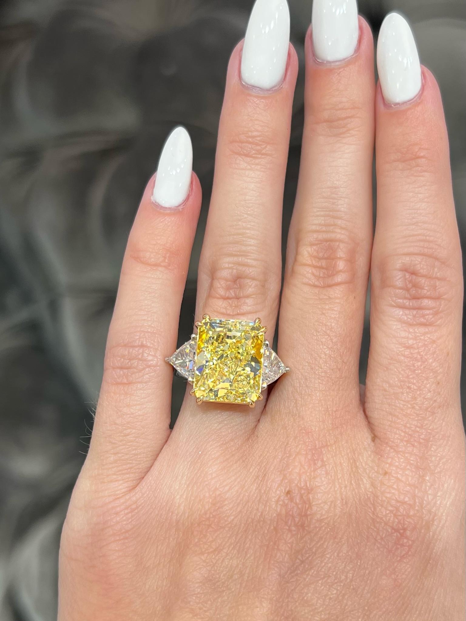 David Rosenberg 10.41 Radiant Fancy Yellow VS1 GIA Diamond Engagement Ring For Sale 1