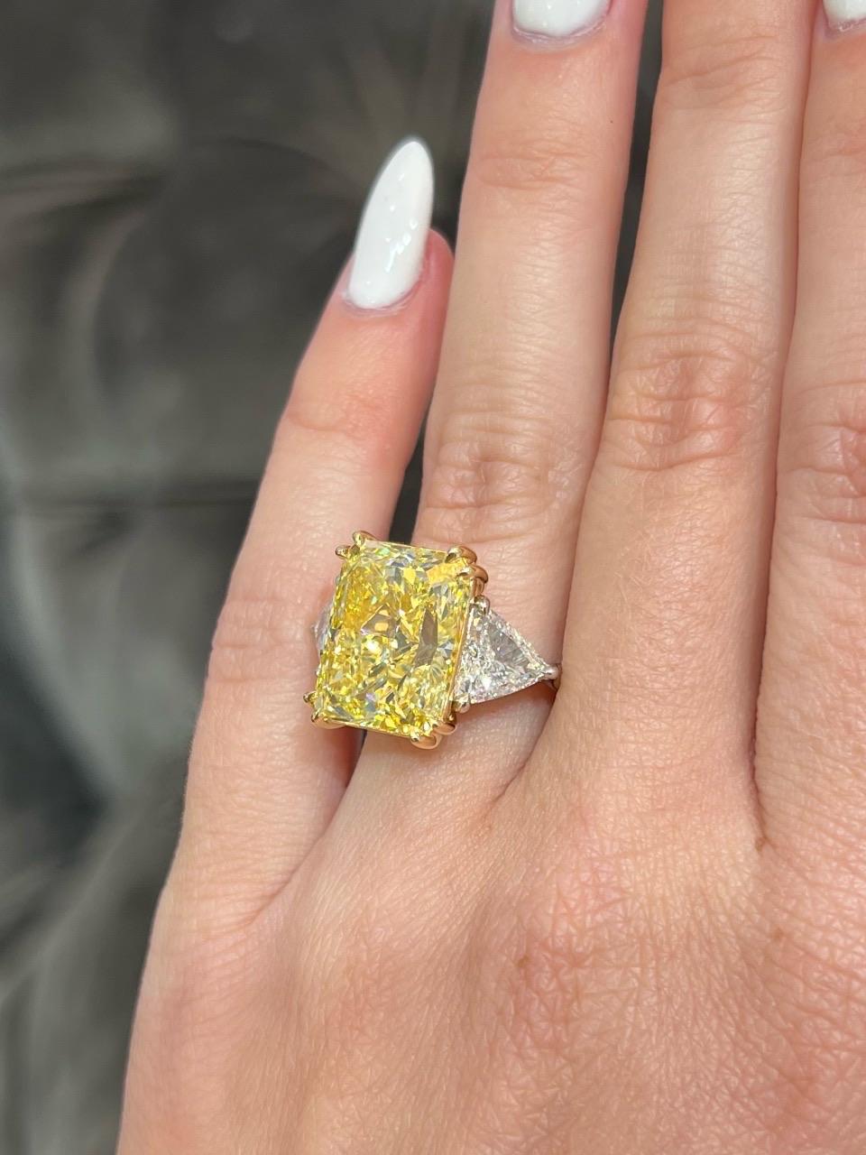 David Rosenberg 10.41 Radiant Fancy Yellow VS1 GIA Diamond Engagement Ring For Sale 3