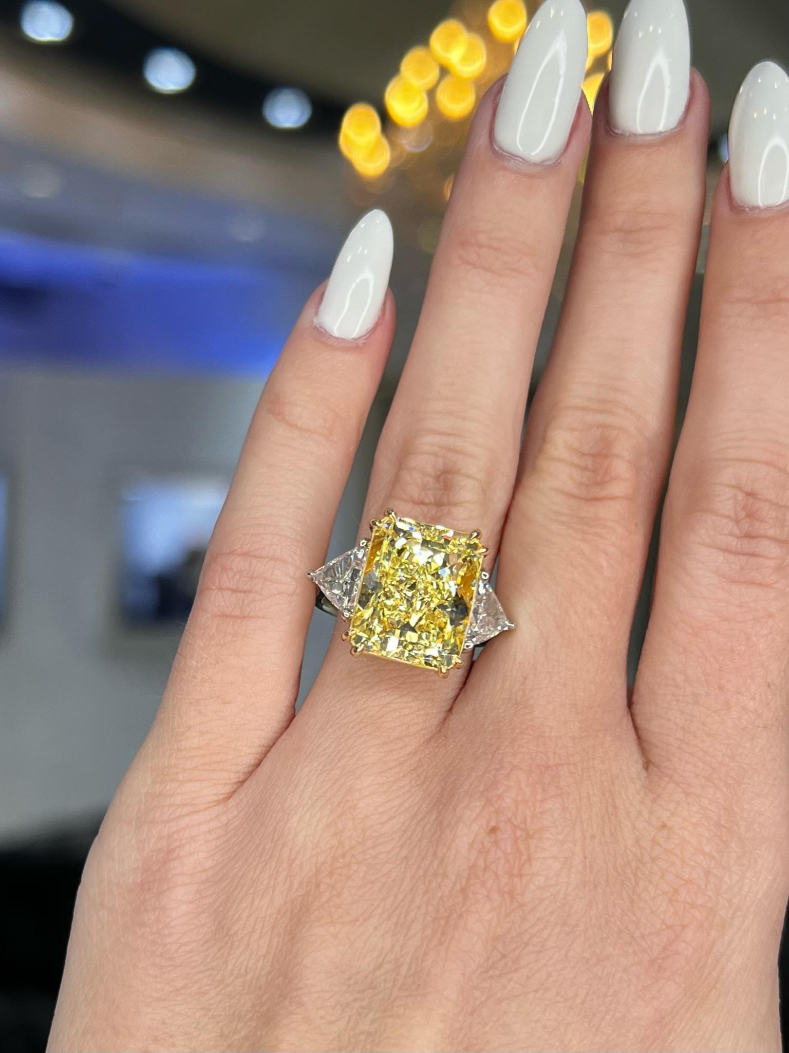 David Rosenberg 10.41 Radiant Fancy Yellow VS1 GIA Diamond Engagement Ring For Sale 4