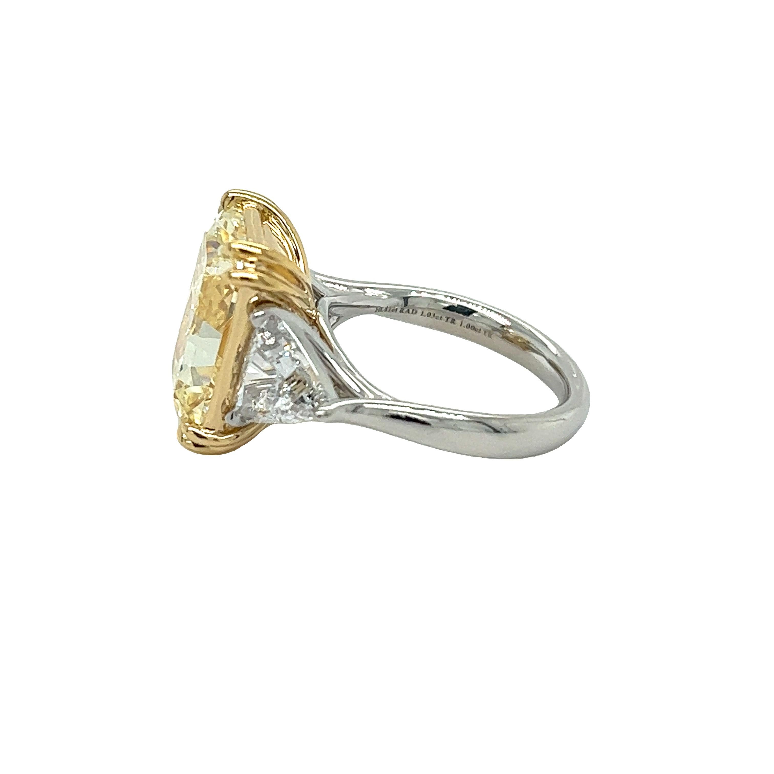 Radiant Cut David Rosenberg 10.41 Radiant Fancy Yellow VS1 GIA Diamond Engagement Ring For Sale