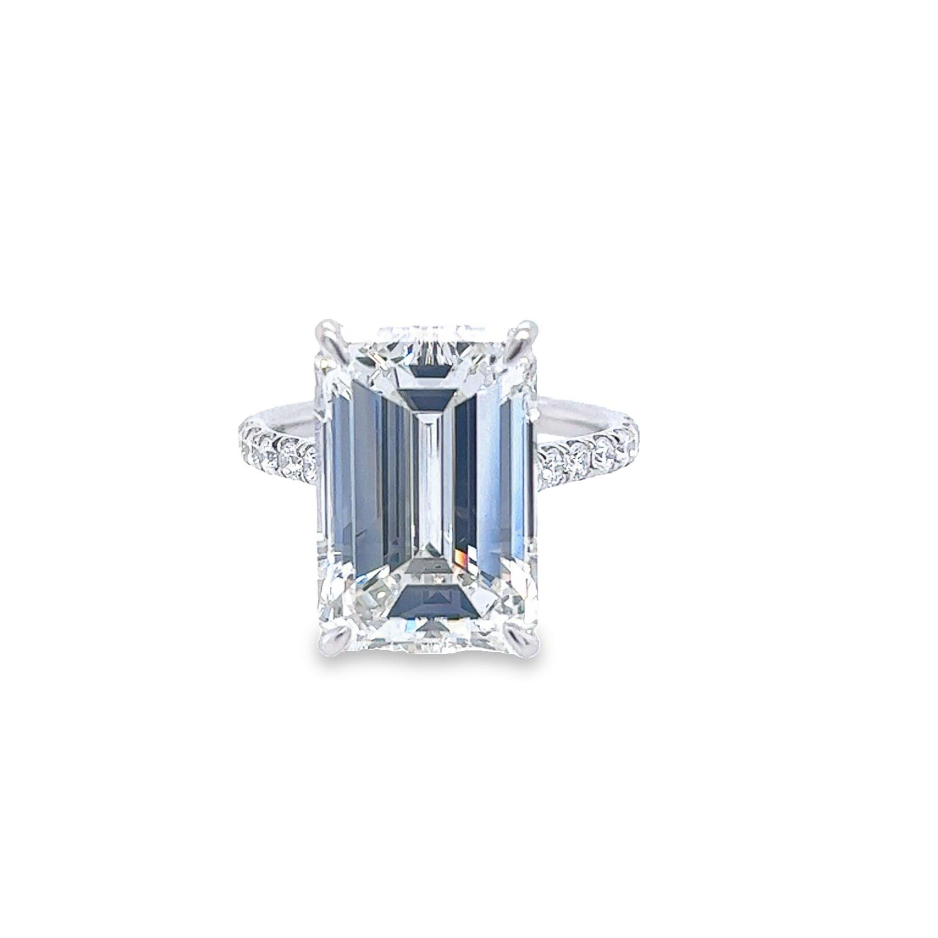 David Rosenberg 10.86 Carat Emerald Cut I VS2 GIA Diamond Engagement Ring For Sale
