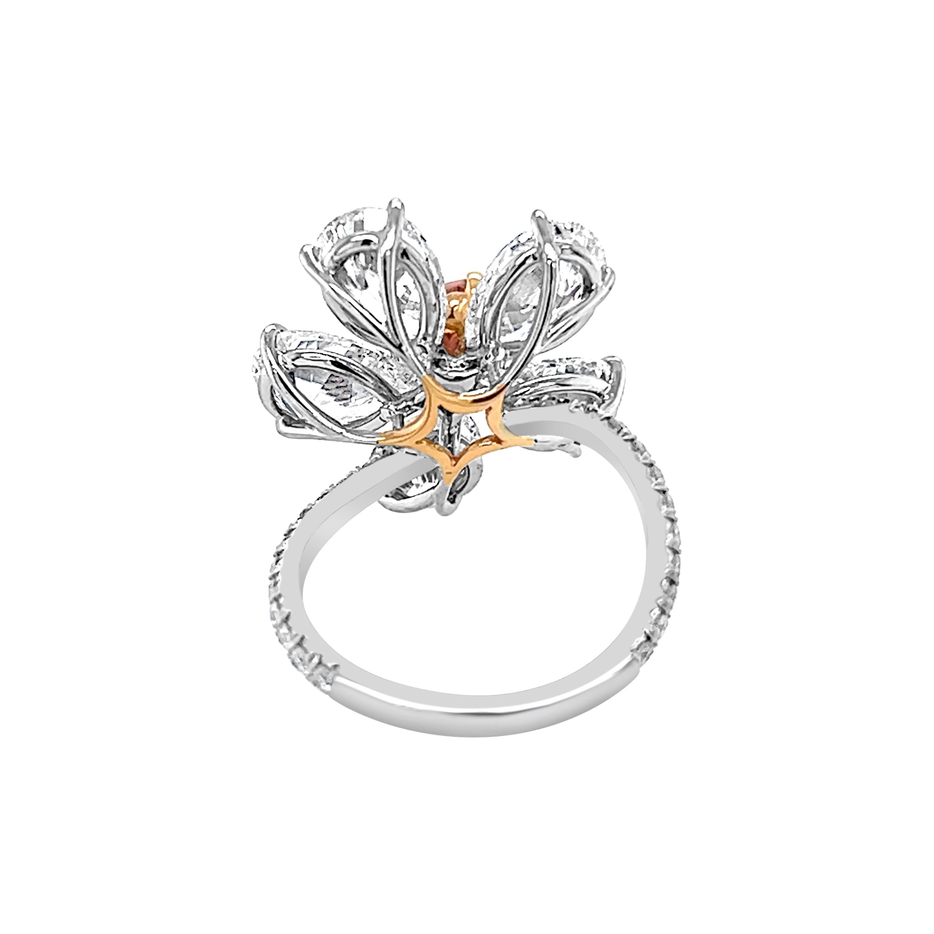 Modern David Rosenberg 1.10ct Emerald Cut Fancy Deep Pink GIA Flower Diamond Ring For Sale