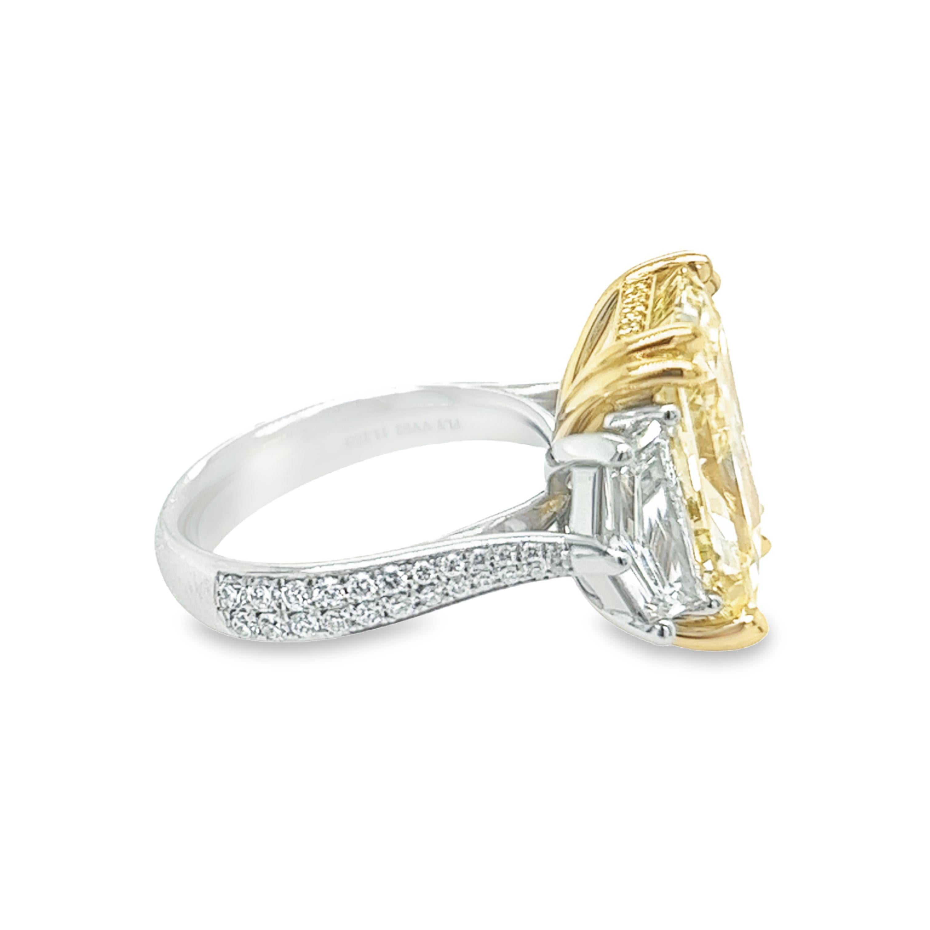 Modern David Rosenberg 11.18 Radiant Fancy Yellow VVS2 GIA Diamond Engagement Ring For Sale