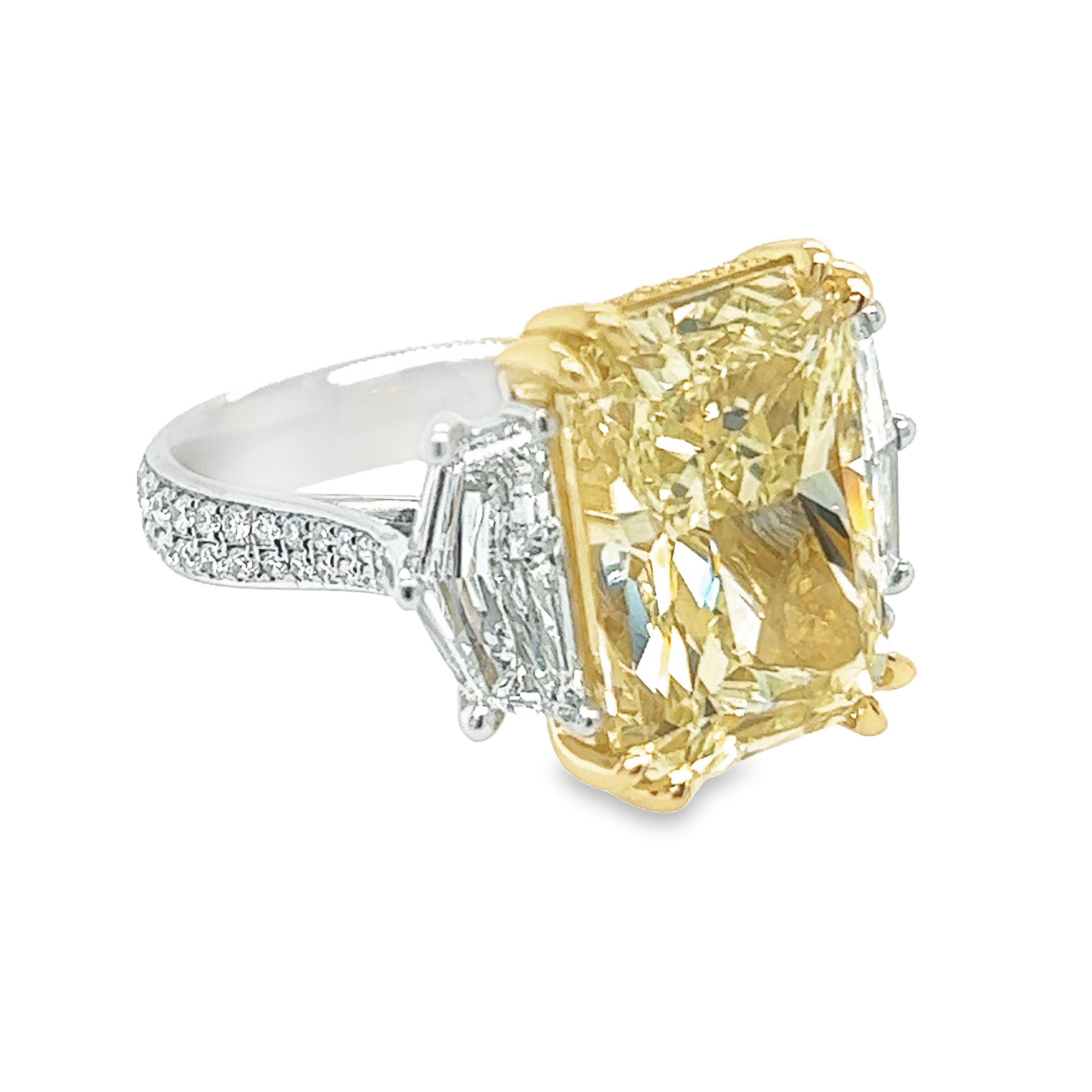 Radiant Cut David Rosenberg 11.18 Radiant Fancy Yellow VVS2 GIA Diamond Engagement Ring For Sale