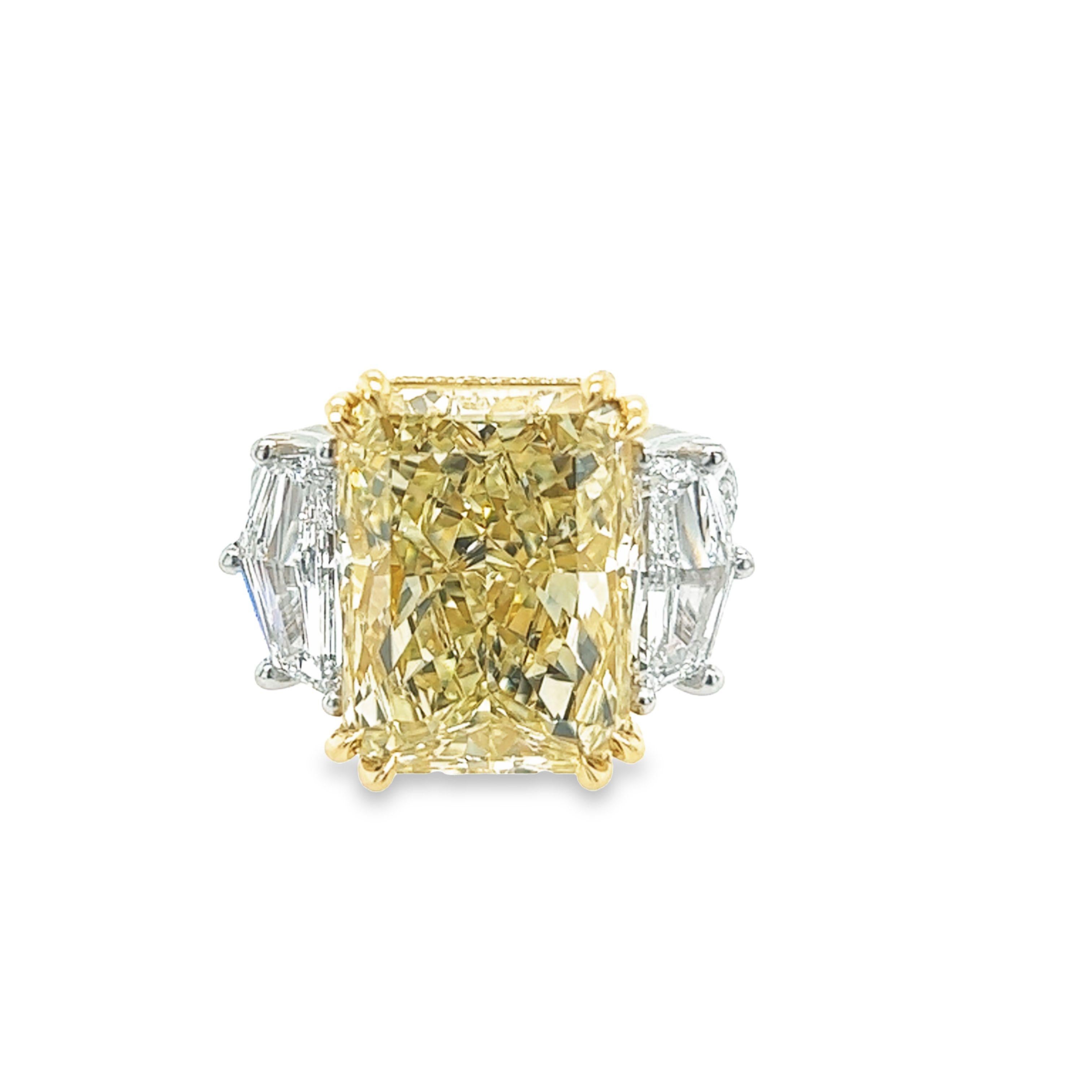 David Rosenberg 11.18 Radiant Fancy Yellow VVS2 GIA Diamond Engagement Ring In New Condition For Sale In Boca Raton, FL