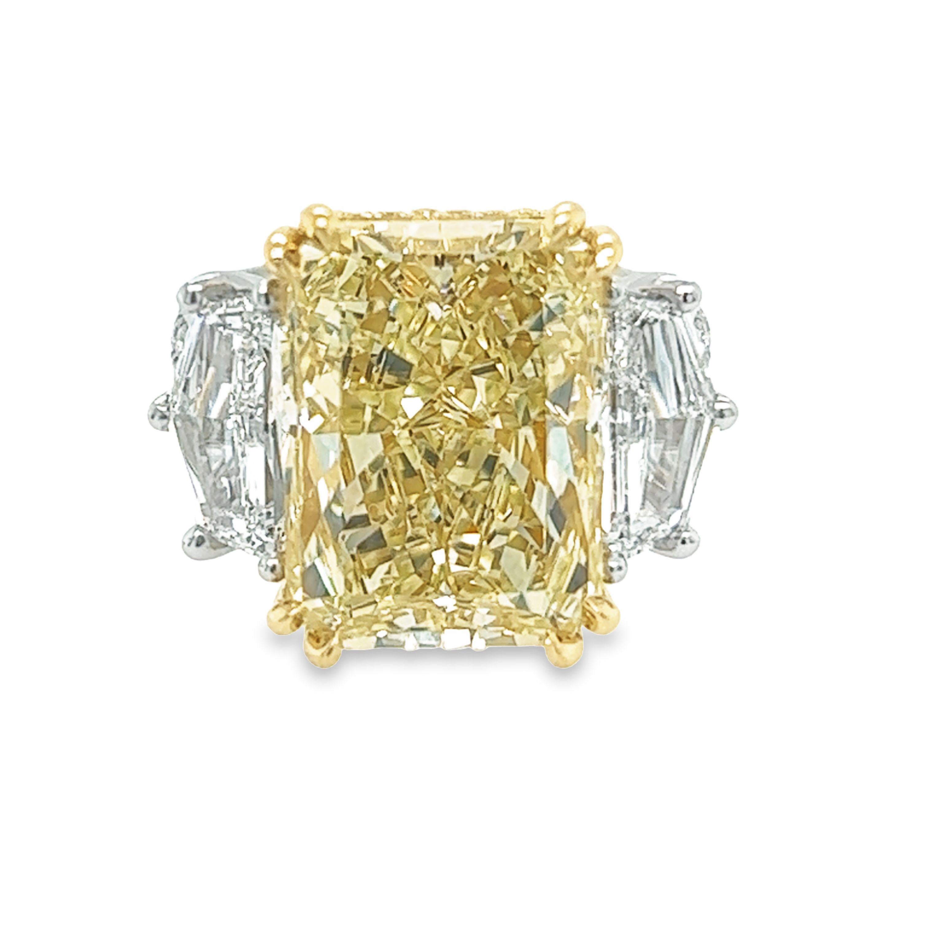 Women's David Rosenberg 11.18 Radiant Fancy Yellow VVS2 GIA Diamond Engagement Ring For Sale