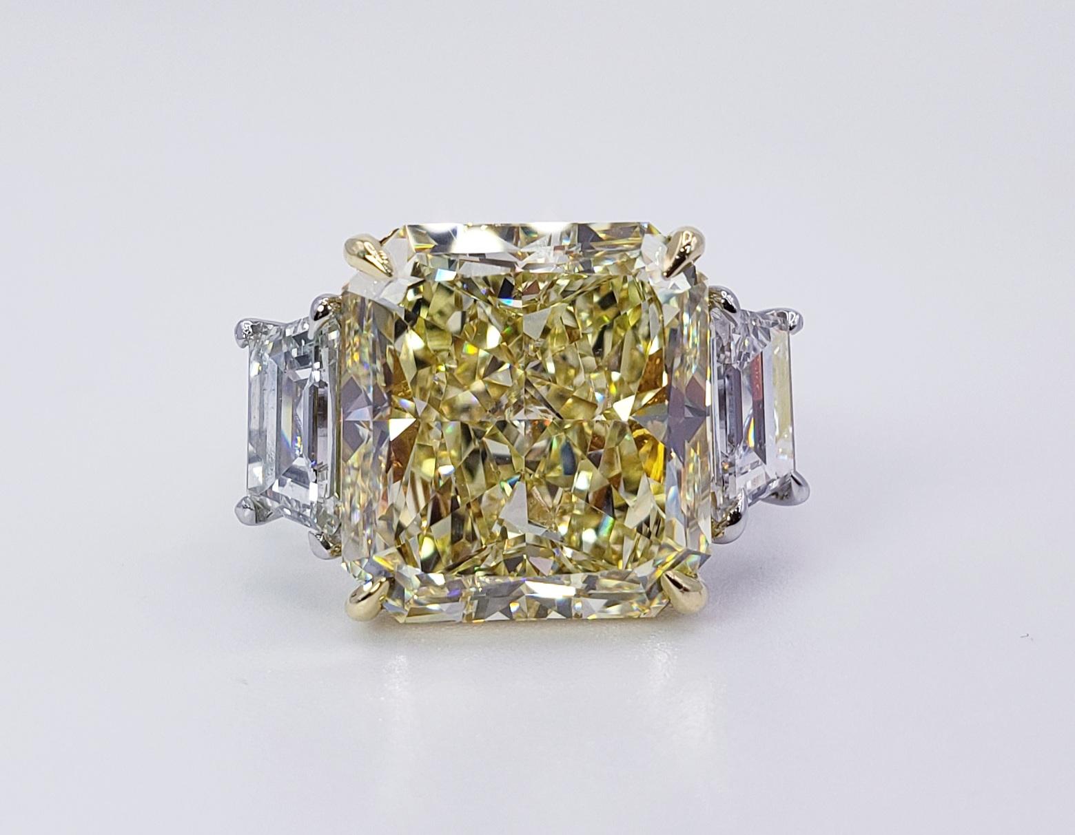 David Rosenberg 11.25 ct Radiant Fancy Yellow VS2 GIA Diamond Engagement Ring In New Condition In Boca Raton, FL