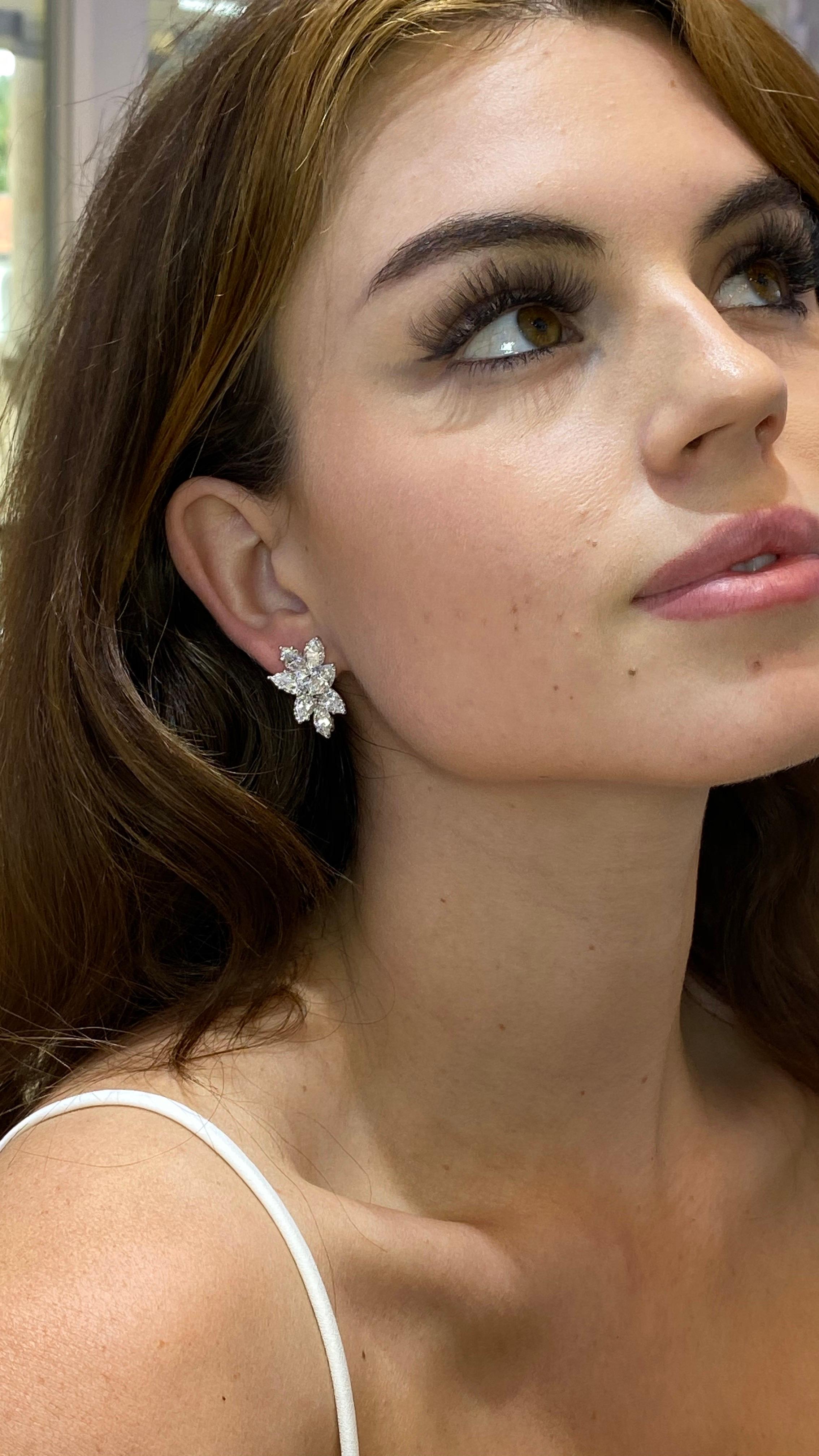 Women's David Rosenberg 11.60 Marquise & Pear Shape 18k Stud Cluster Diamond Earrings  For Sale