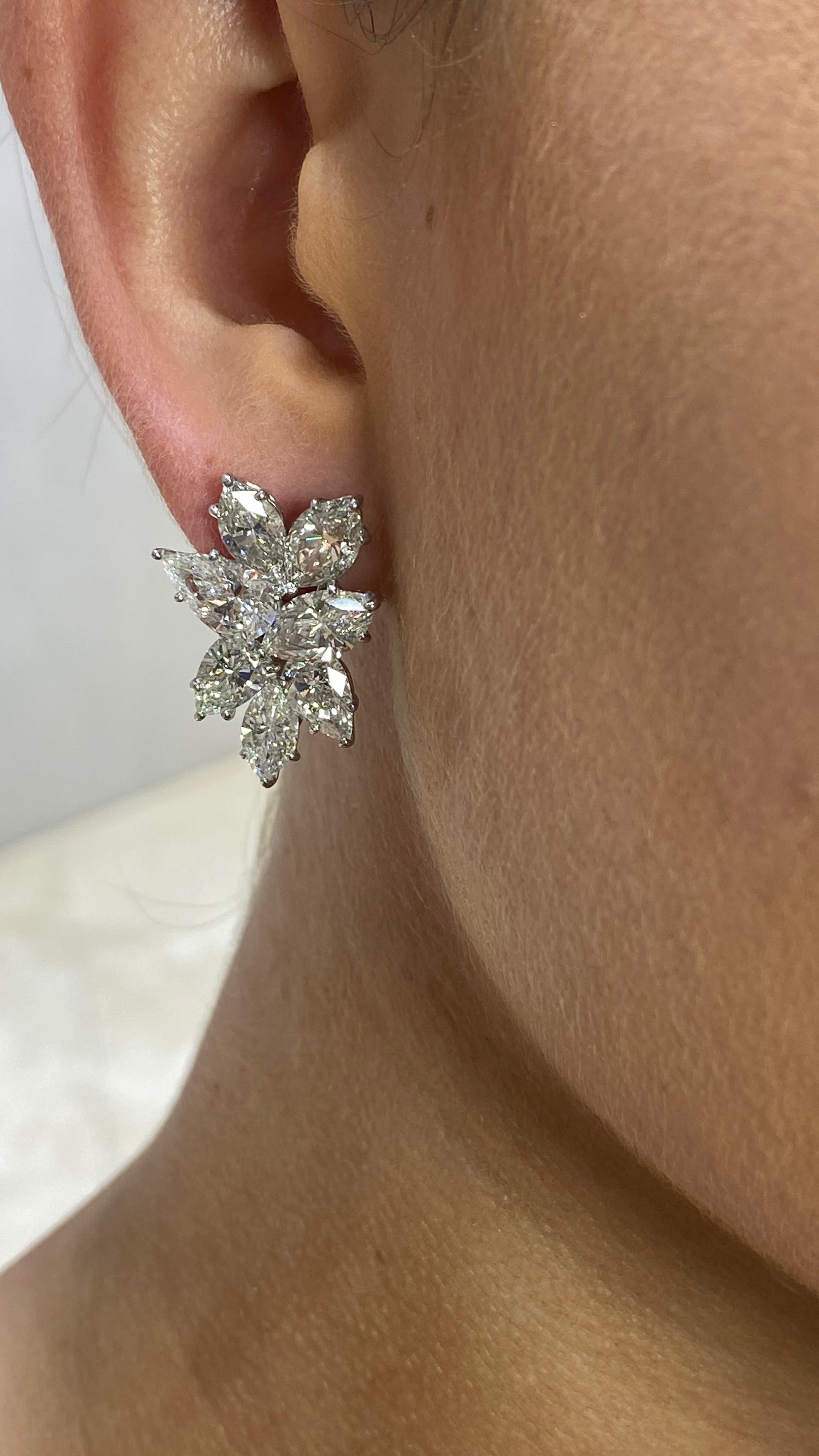 David Rosenberg 11.60 Marquise & Pear Shape 18k Stud Cluster Diamond Earrings  For Sale 2