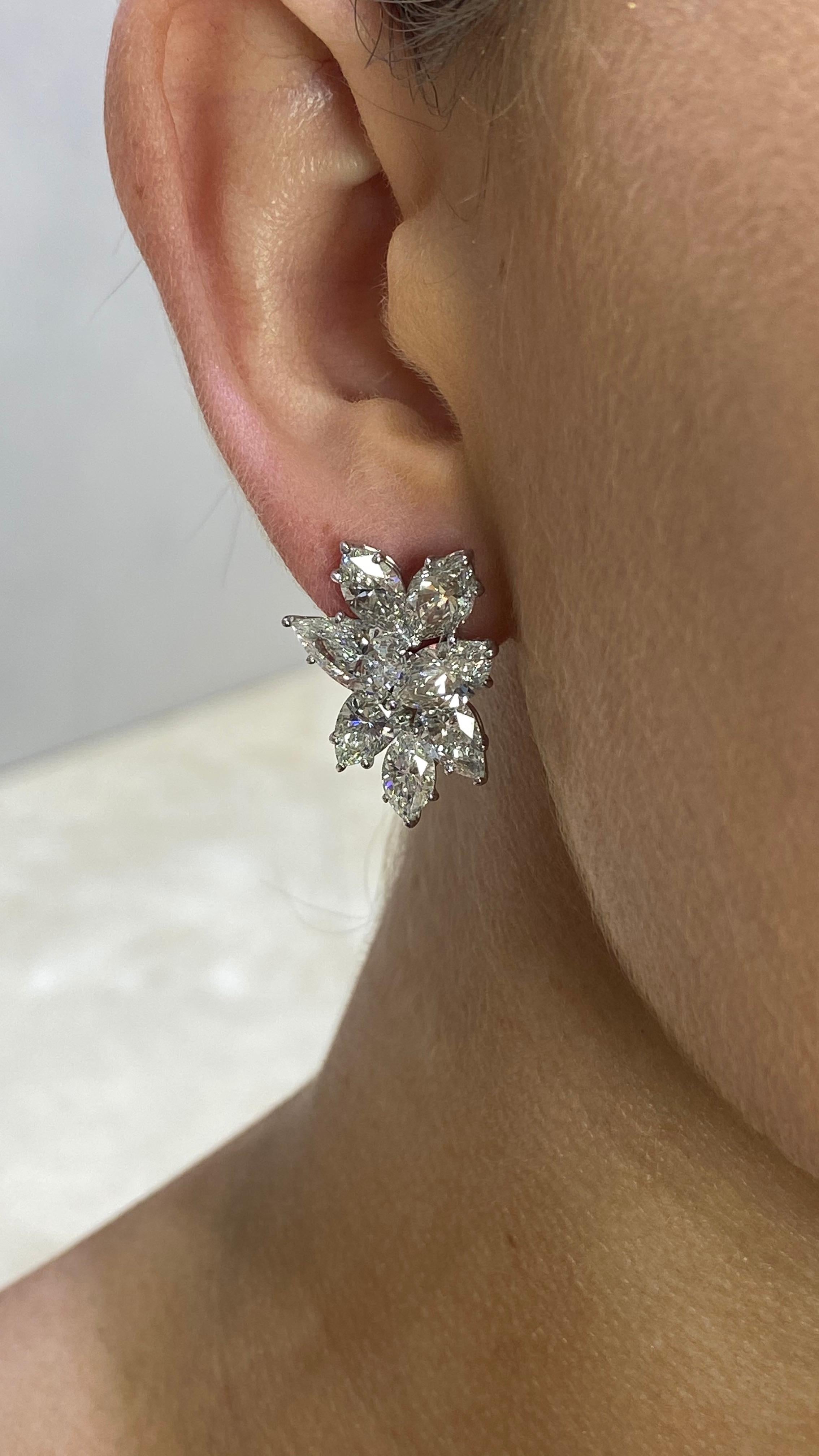 David Rosenberg 11.60 Marquise & Pear Shape 18k Stud Cluster Diamond Earrings  For Sale 3