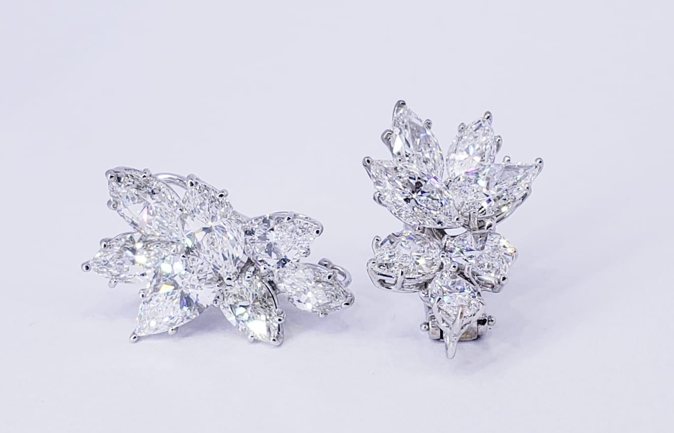 David Rosenberg 11.60 Marquise & Pear Shape 18k Stud Cluster Diamond Earrings  In New Condition For Sale In Boca Raton, FL