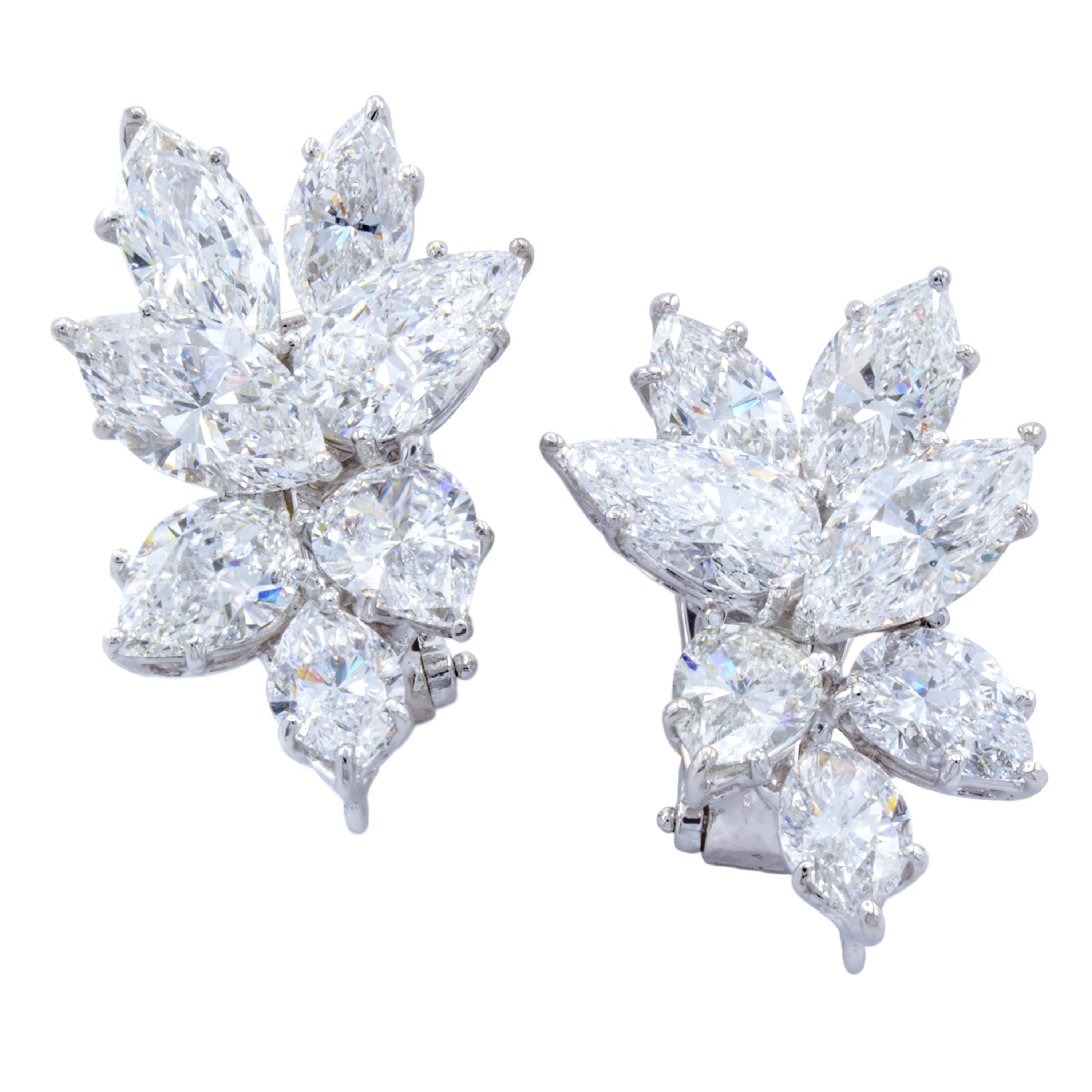 David Rosenberg 11.60 Marquise & Pear Shape 18k Stud Cluster Diamond Earrings  For Sale