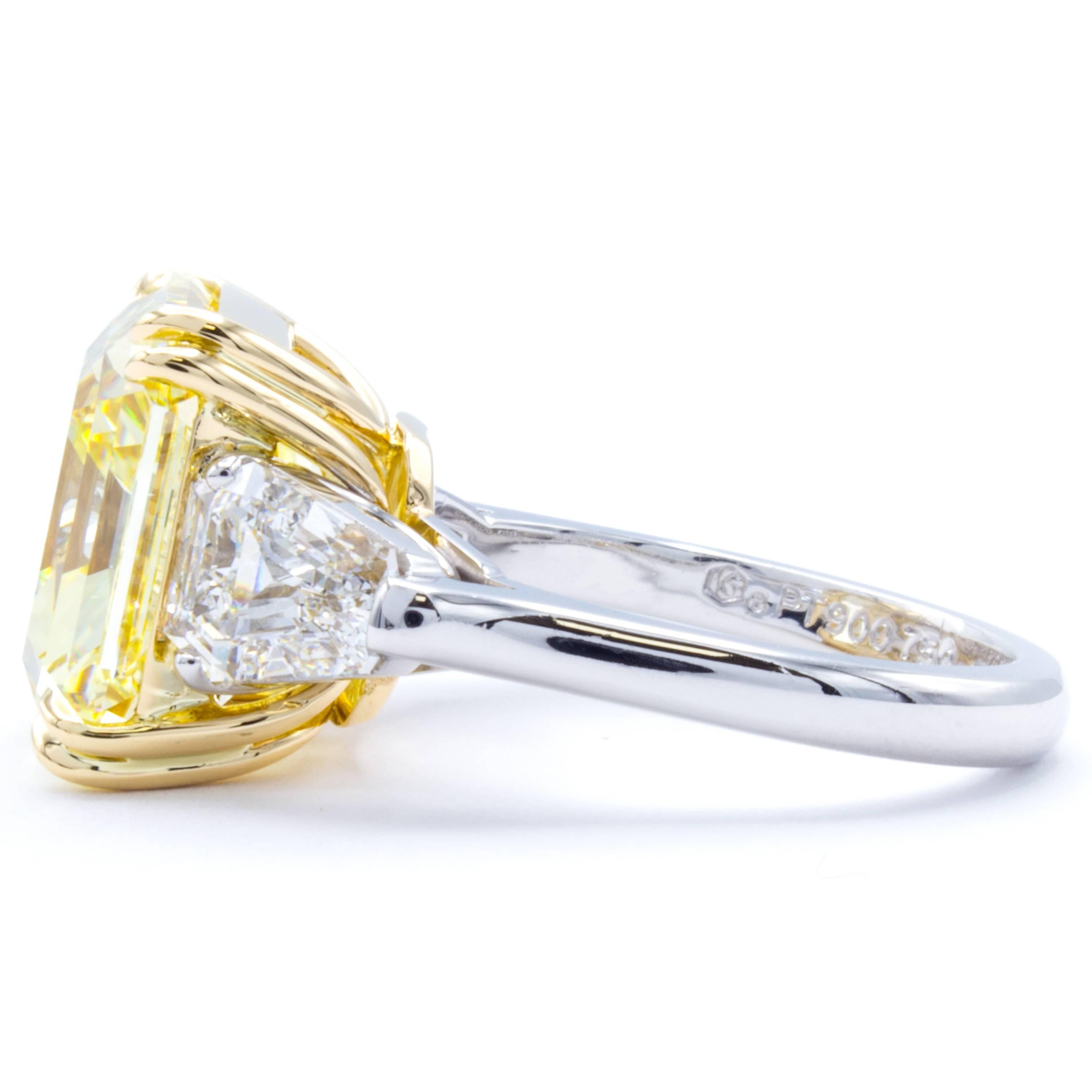 Emerald Cut David Rosenberg 11.62 ct  Fancy Intense Yellow Emerald GIA Platinum Diamond Ring