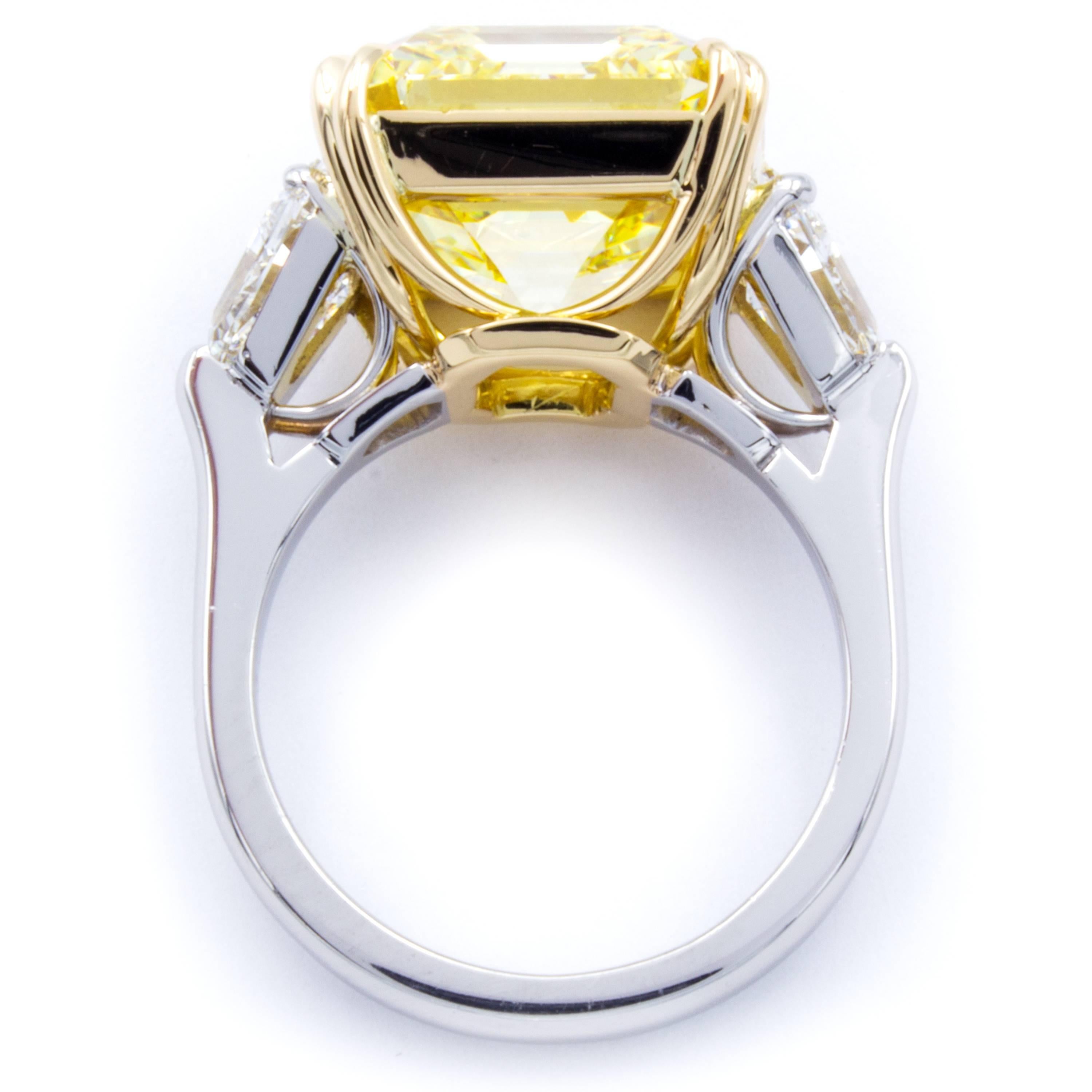 David Rosenberg 11.62 ct  Fancy Intense Yellow Emerald GIA Platinum Diamond Ring 2