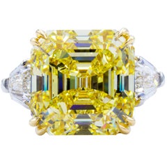 David Rosenberg 11.62 ct  Fancy Intense Yellow Emerald GIA Platinum Diamond Ring