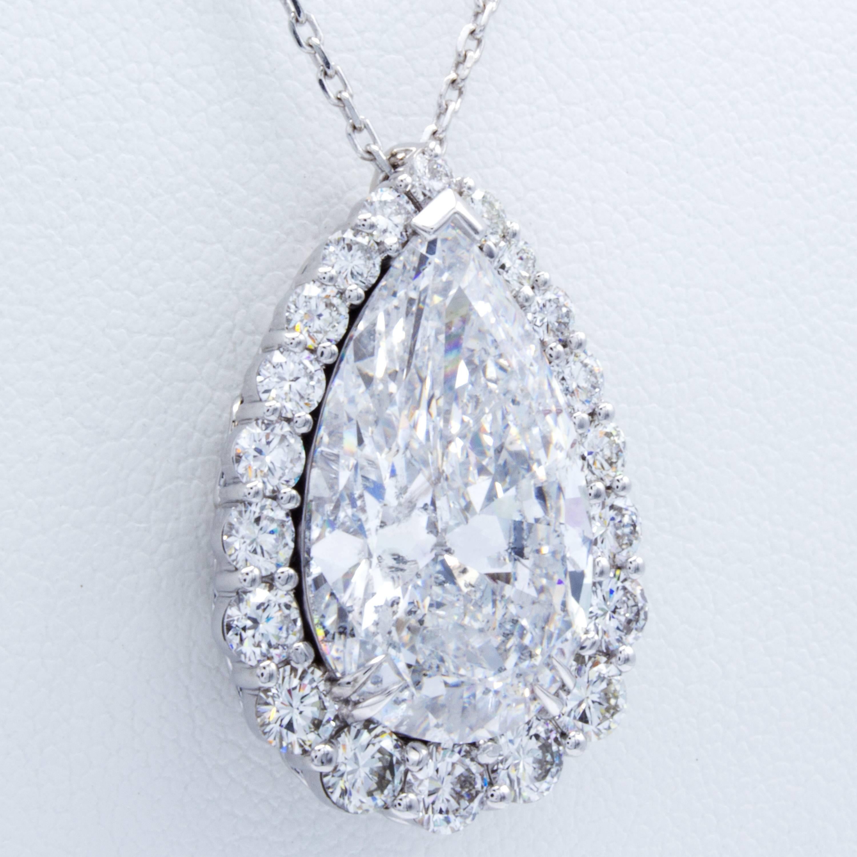 Modern David Rosenberg 12 Carat Pear Shape D/I1 GIA Certified Diamond Pendant Necklace