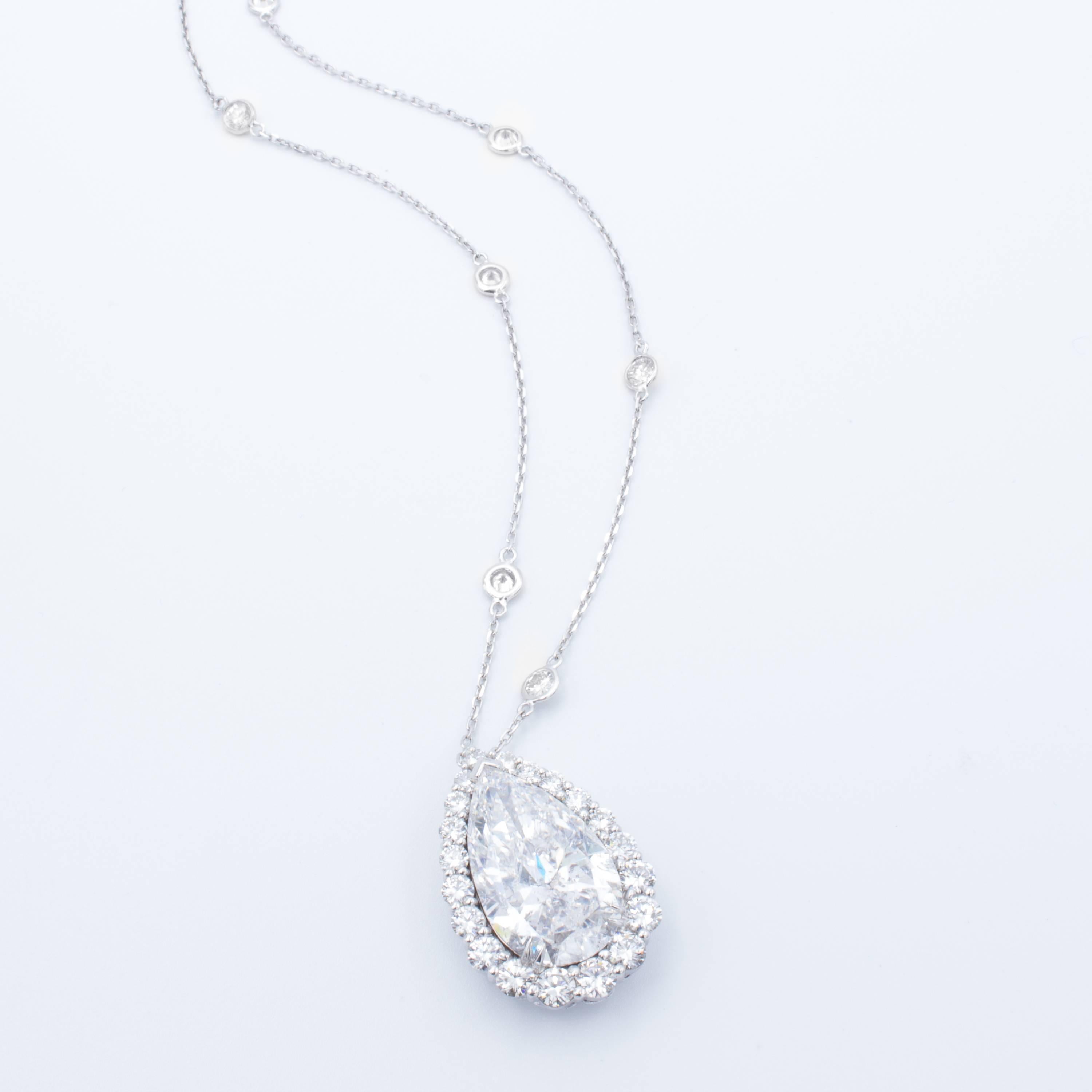 David Rosenberg 12 Carat Pear Shape D/I1 GIA Certified Diamond Pendant Necklace 1