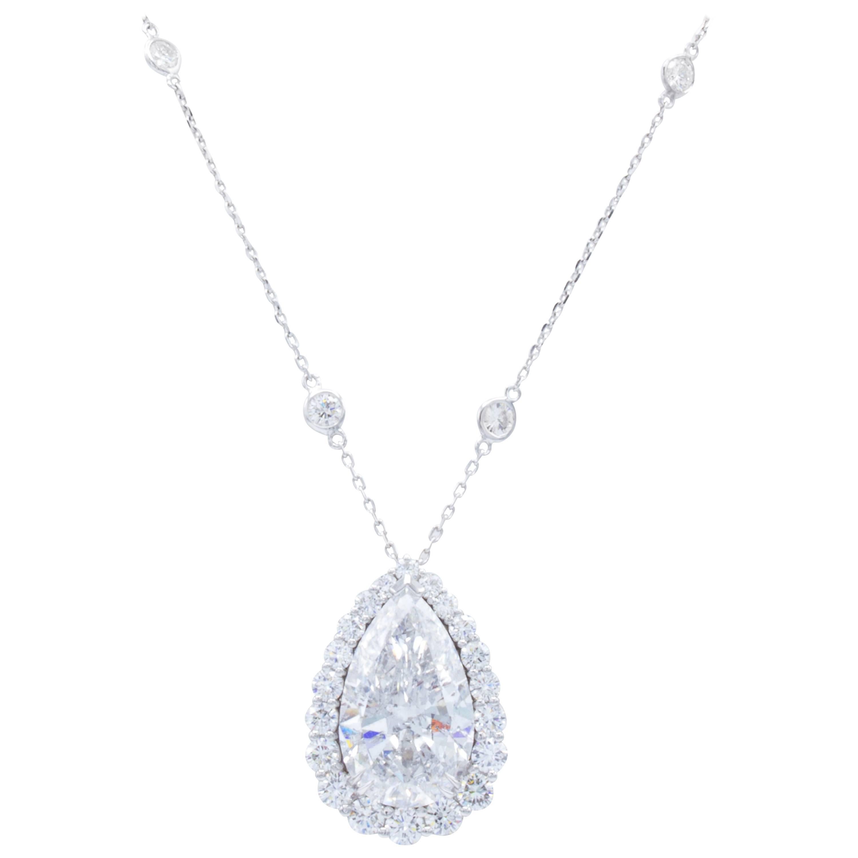 David Rosenberg 12 Carat Pear Shape D/I1 GIA Certified Diamond Pendant Necklace