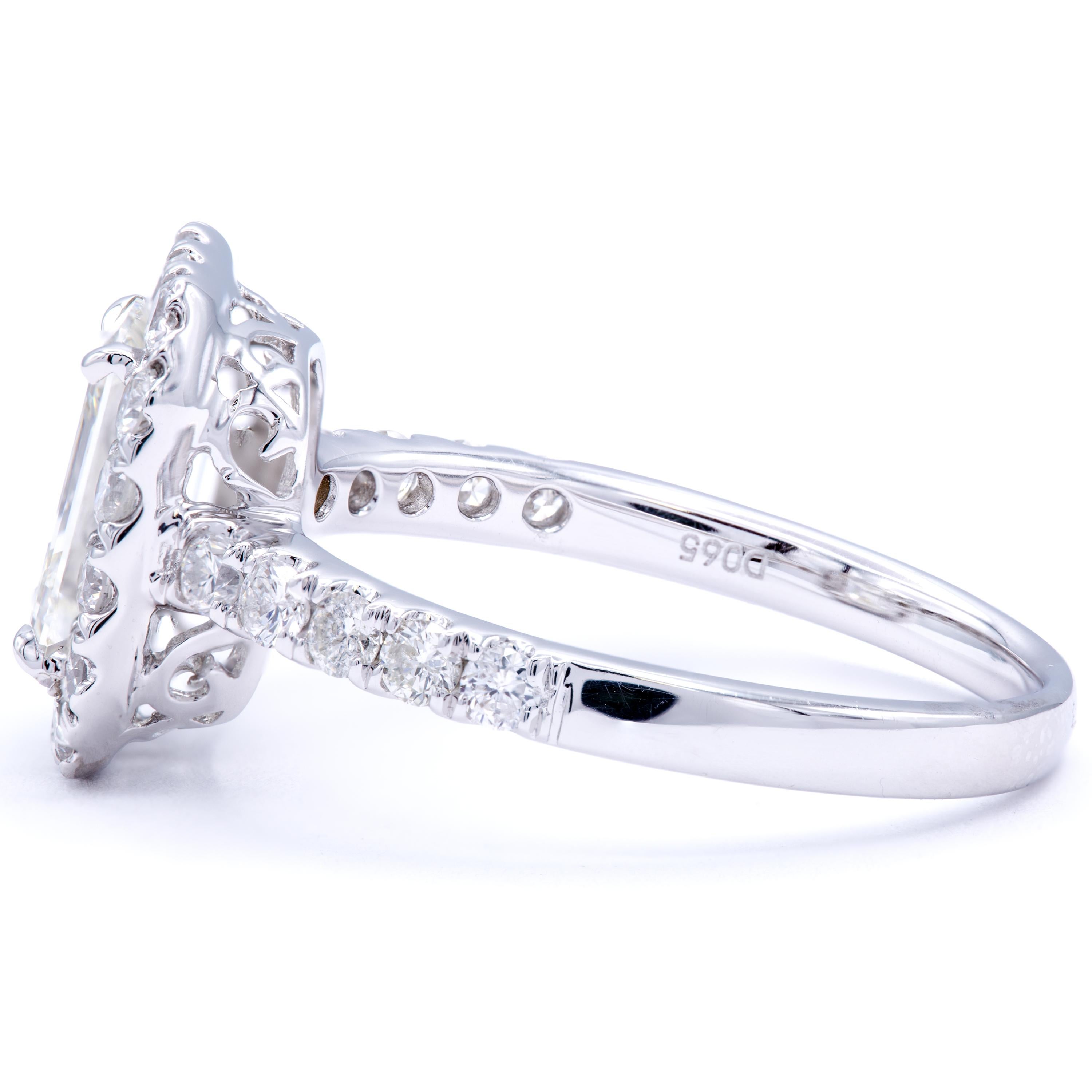 Modern David Rosenberg 1.21 Carat Emerald Cut GIA H/SI2 Halo Diamond Engagement Ring