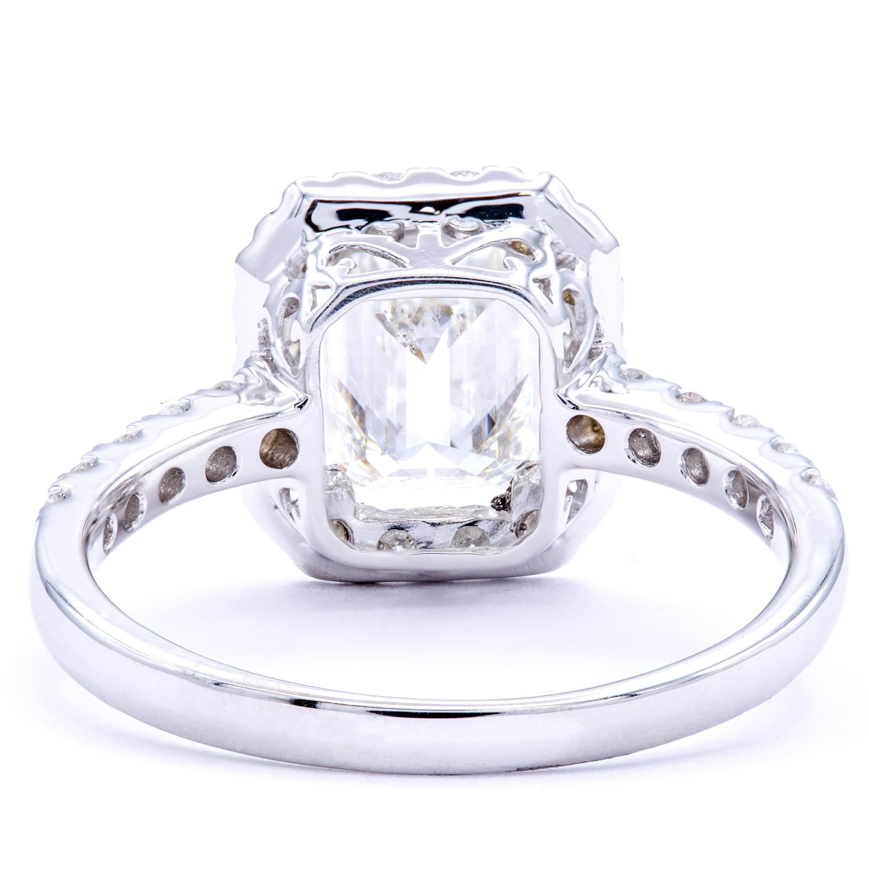 David Rosenberg 1.21 Carat Emerald Cut GIA H/SI2 Halo Diamond Engagement Ring In New Condition In Boca Raton, FL