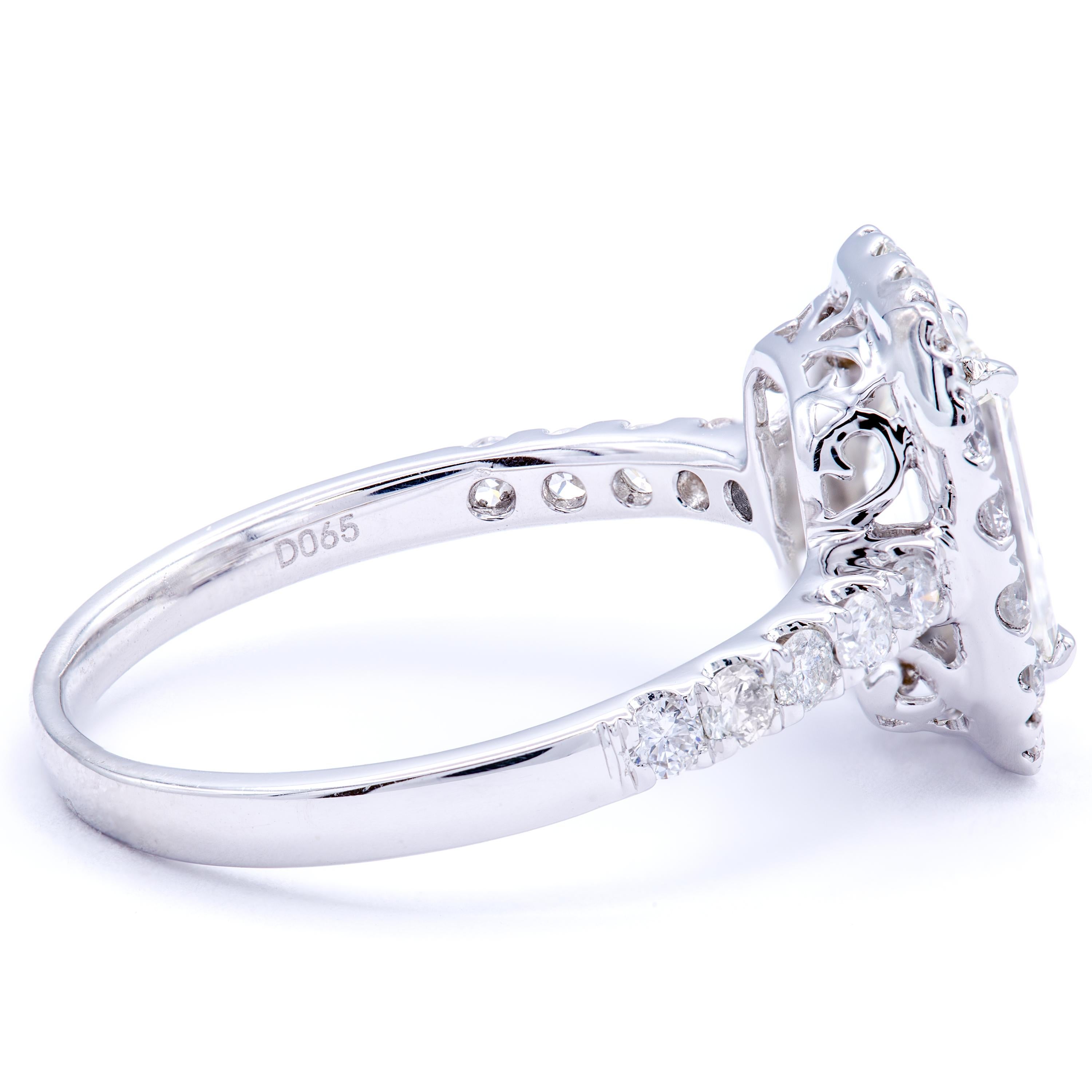 Women's David Rosenberg 1.21 Carat Emerald Cut GIA H/SI2 Halo Diamond Engagement Ring