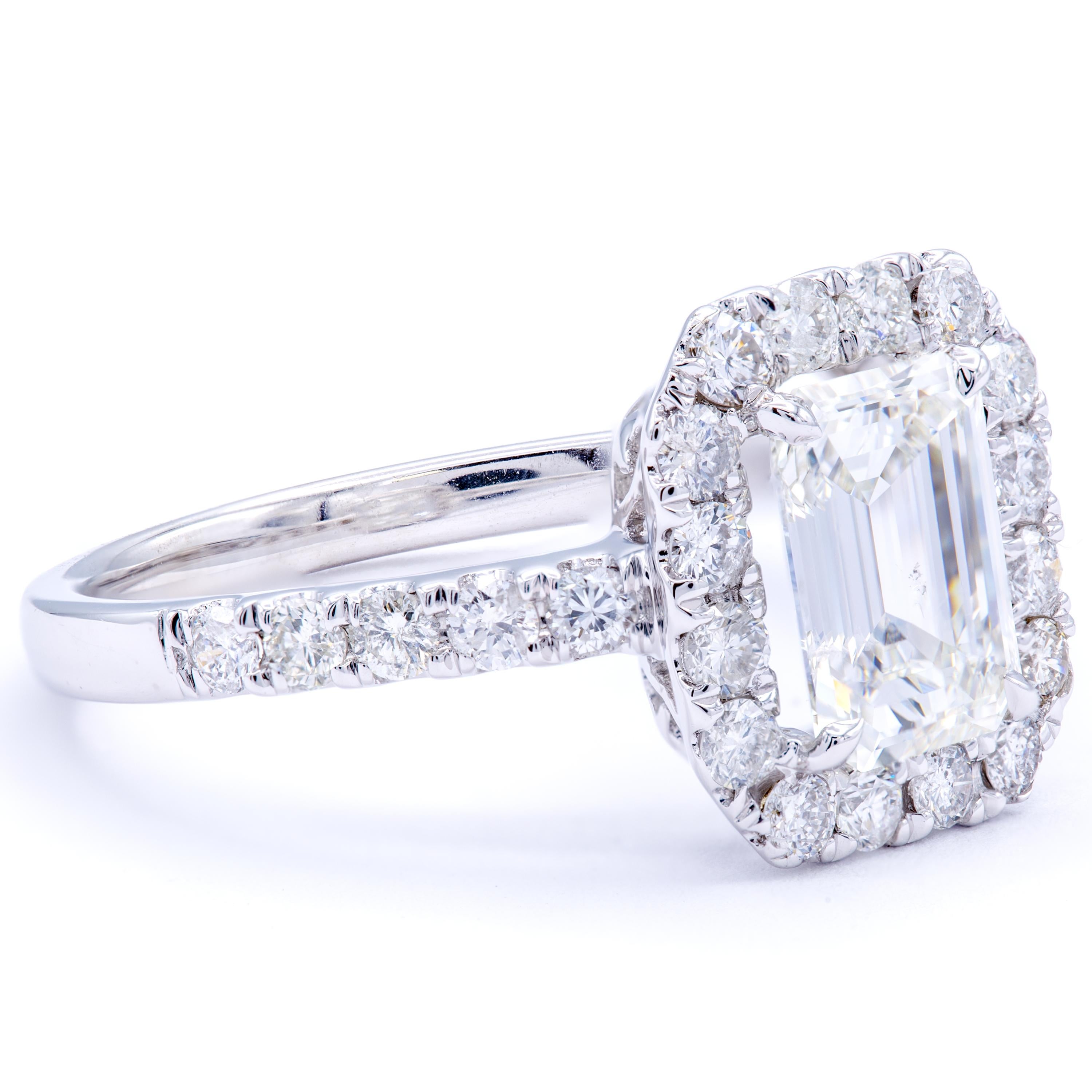 David Rosenberg 1.21 Carat Emerald Cut GIA H/SI2 Halo Diamond Engagement Ring 1