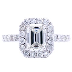 David Rosenberg 1.21 Carat Emerald Cut GIA H/SI2 Halo Diamond Engagement Ring