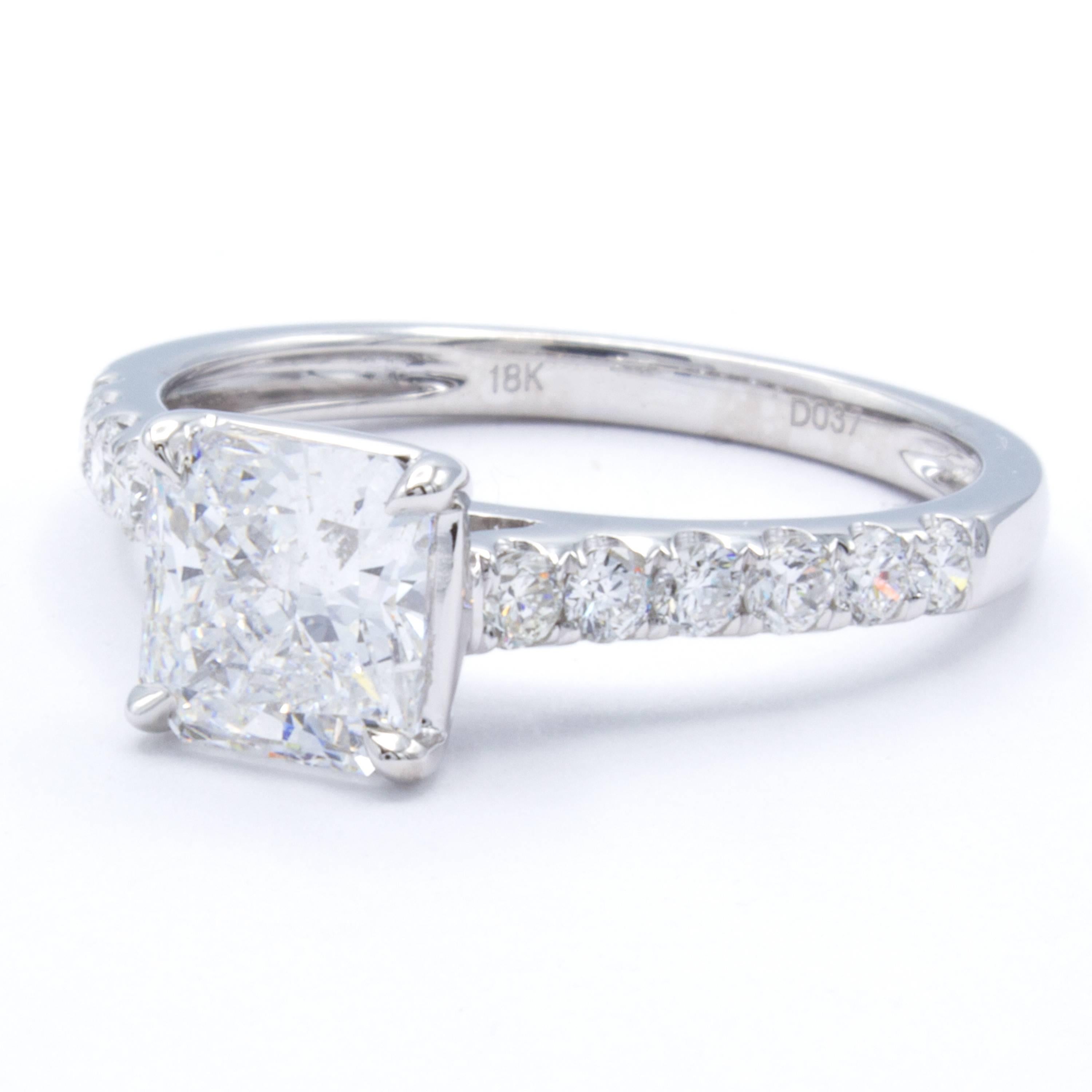 Modern David Rosenberg 1.21 Carat Radiant E/SI2 GIA 18KW Gold Engagement Diamond Ring 