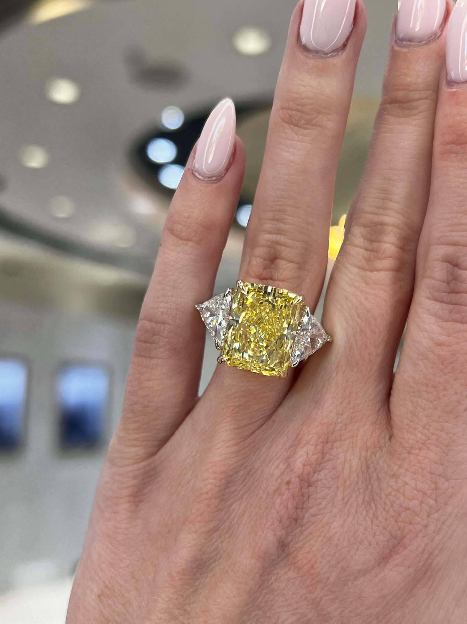 David Rosenberg 12.15ct Radiant Fancy Intense Yellow VS1 GIA Diamond Engagement For Sale 1