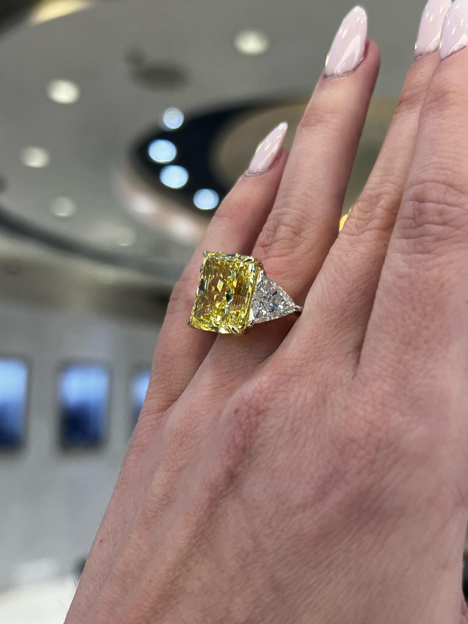 David Rosenberg 12.15ct Radiant Fancy Intense Yellow VS1 GIA Diamond Engagement For Sale 3